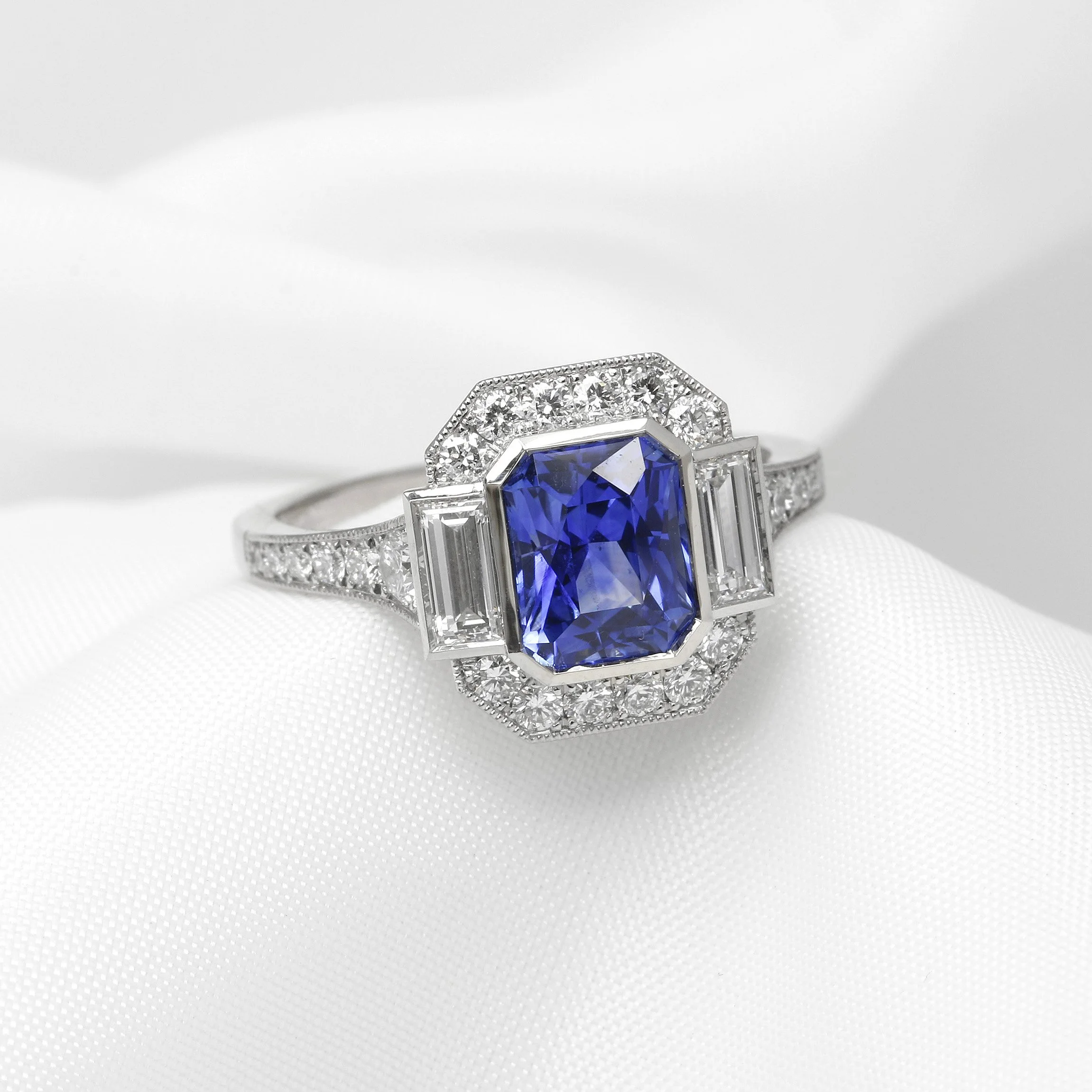 Edwardian Style Sapphire and Diamond Cluster Ring