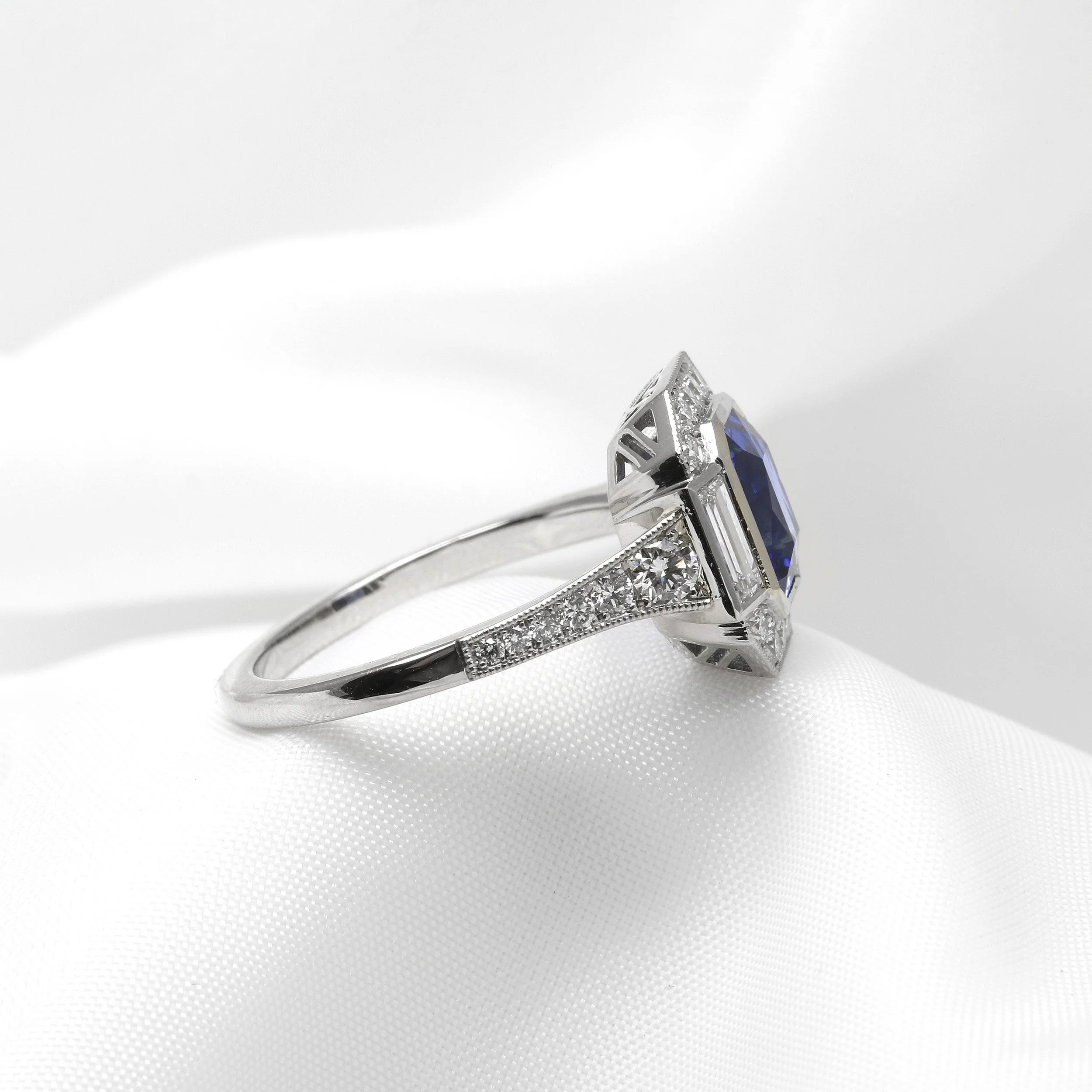 Edwardian Style Sapphire and Diamond Cluster Ring