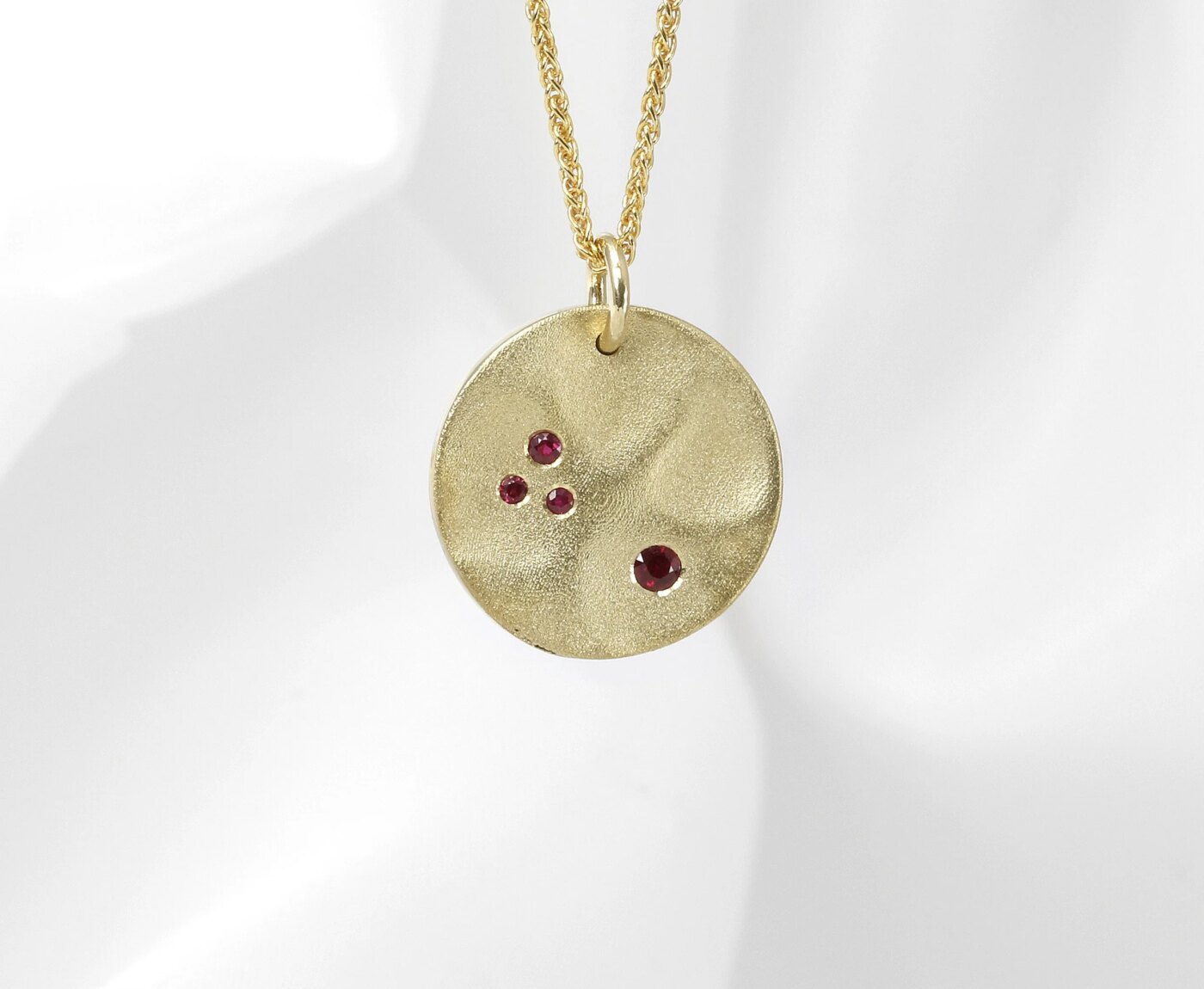 Medium Molten Disk Pendant with Rubies