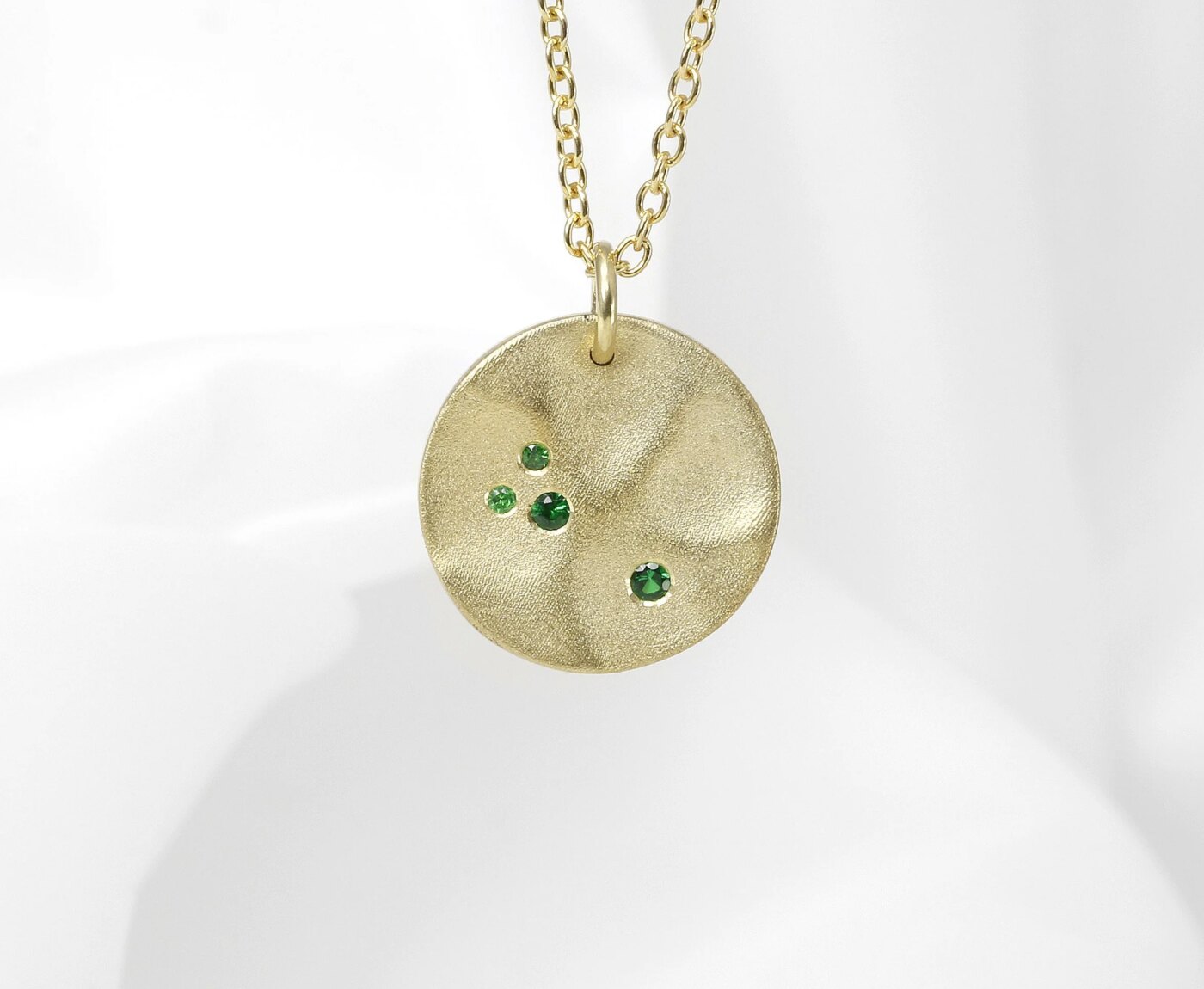 Grossular Garnet: Timothy Roe Medium Molten Disk Pendant with Tsavarite Garnets 