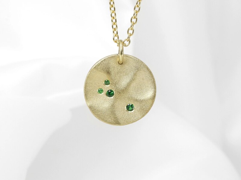 Medium Molten Disk Pendant with Tsavarite Garnets