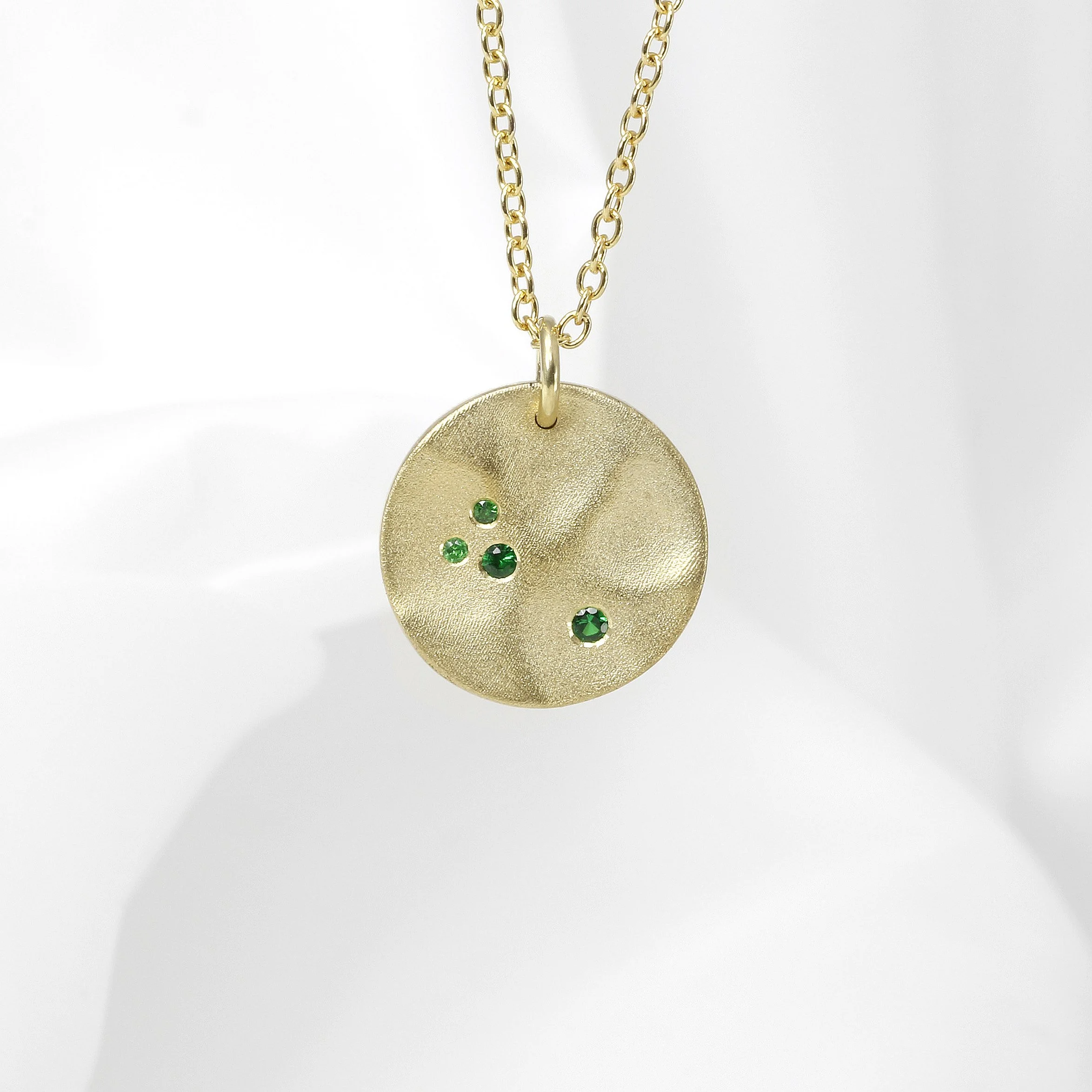 Medium Molten Disk Pendant with Tsavarite Garnets