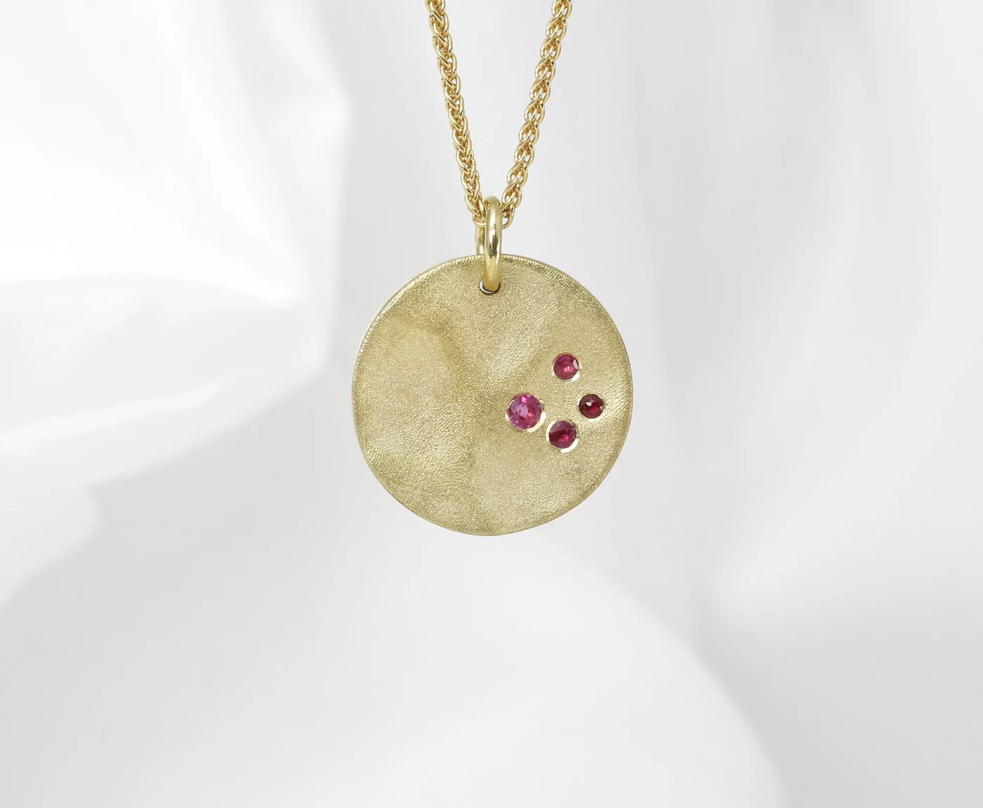 Medium Molten Disk Pendant with Pink Sapphires 