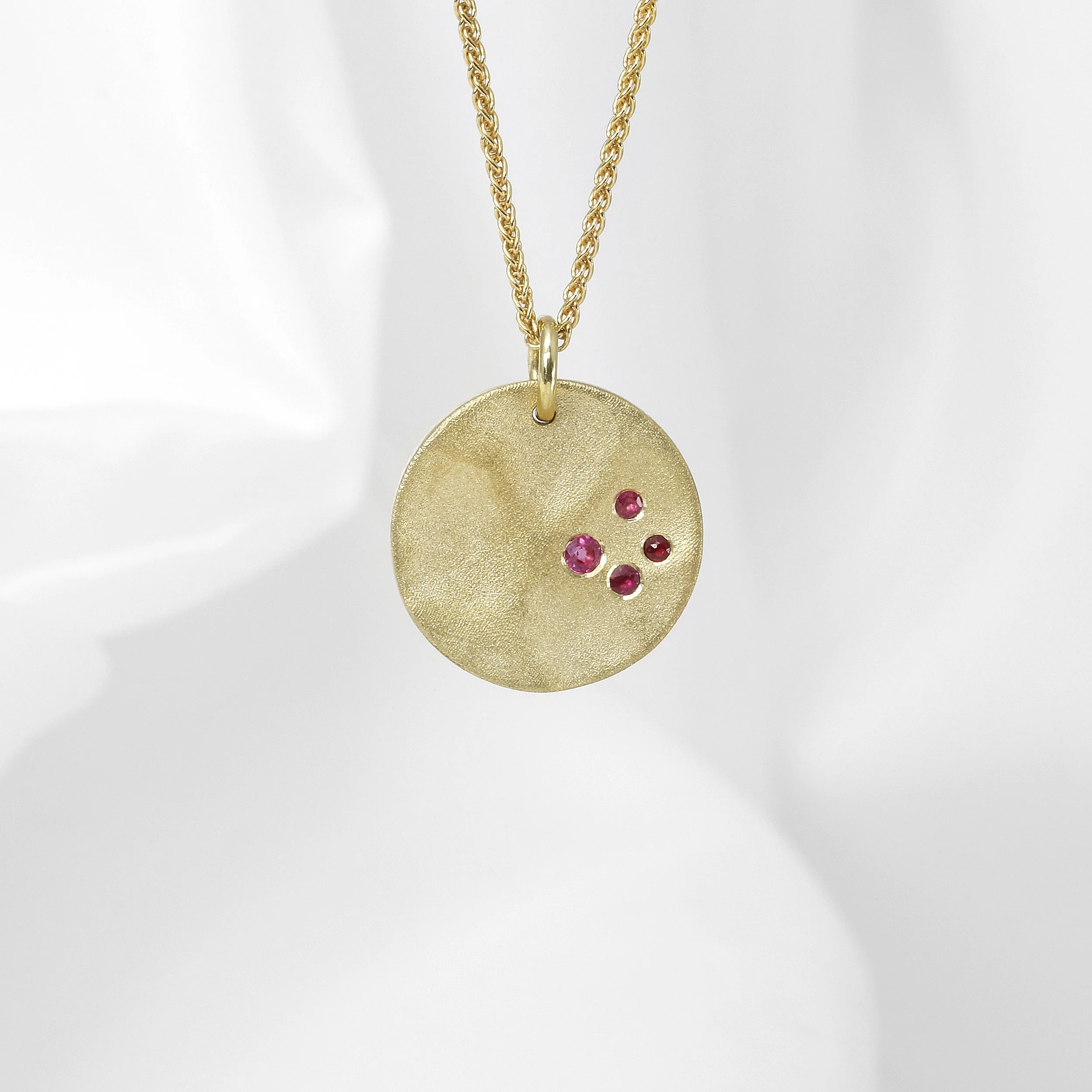 Medium Molten Disk Pendant with Pink Sapphires