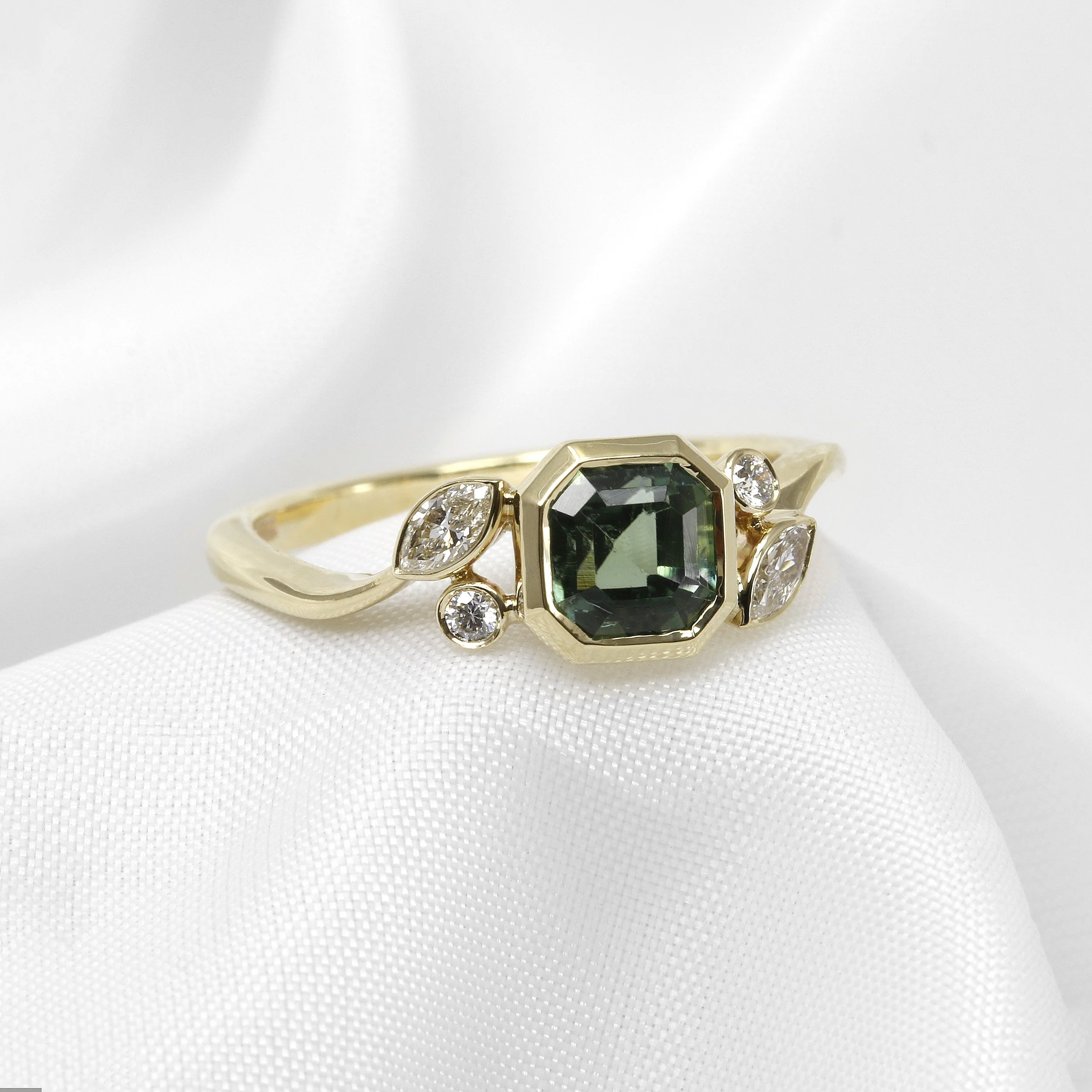 Tourmaline and Diamond Bud and Bloom Foliate Ring in 9ct Yellow Gold