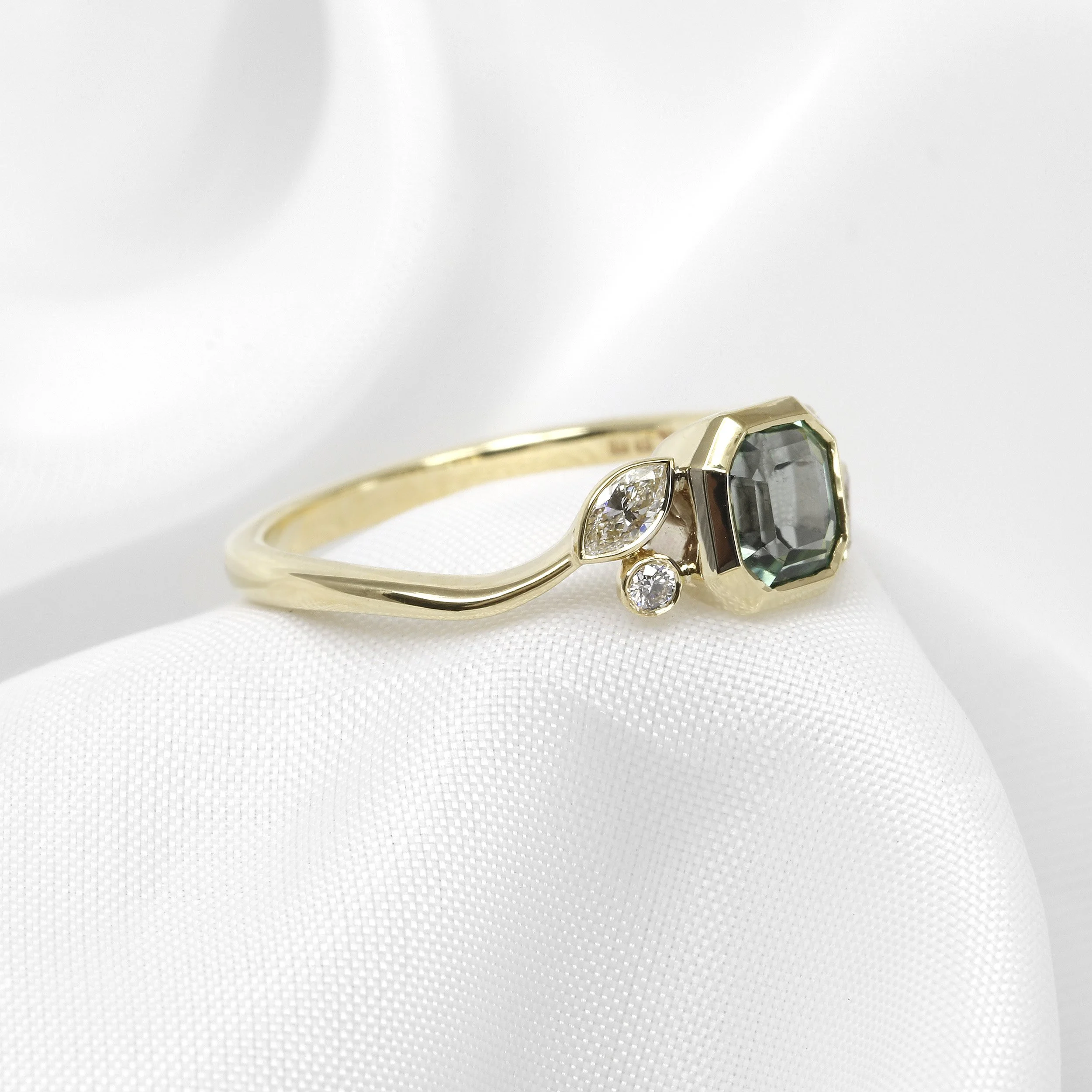 Tourmaline and Diamond Bud and Bloom Foliate Ring in 9ct Yellow Gold