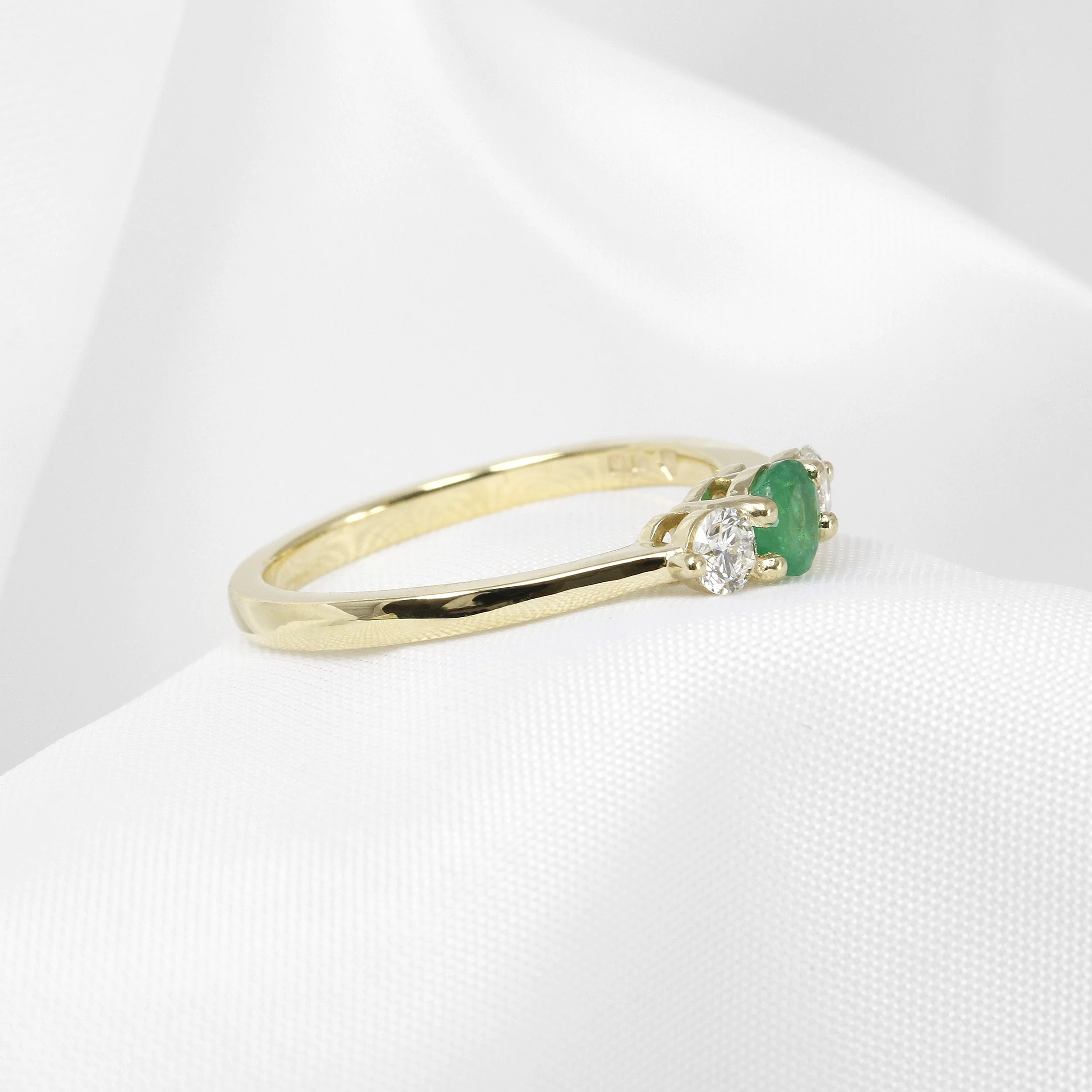 Emerald and Diamond Three Stone Ring in 9ct Yellow Gold