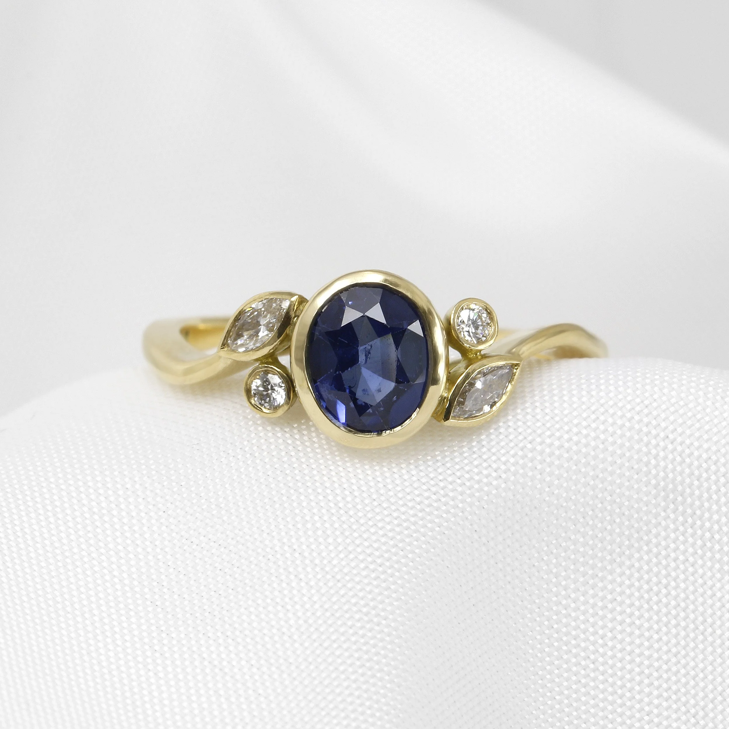 Sapphire and Diamond Bud and Bloom Foliate Ring in 18ct Yellow Gold