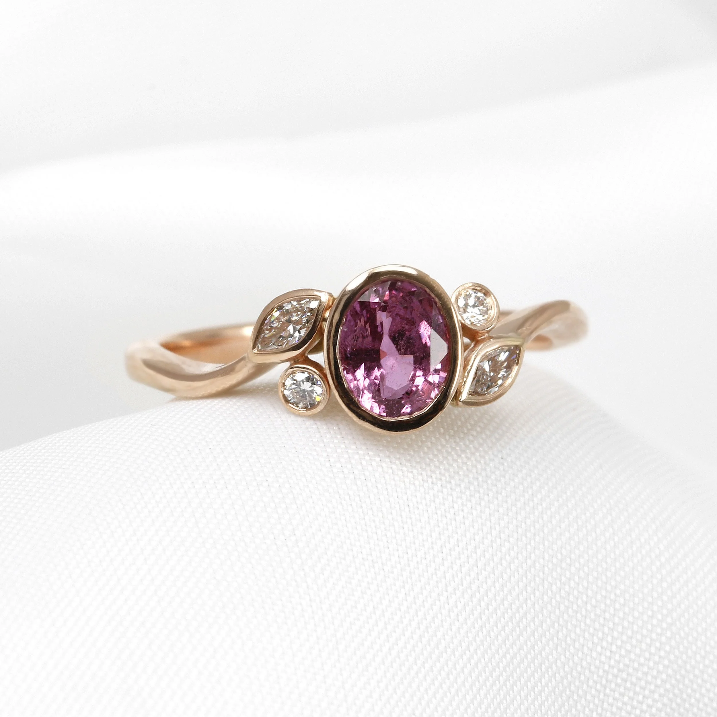 Pink Sapphire and Diamond Bud and Bloom Foliate Ring