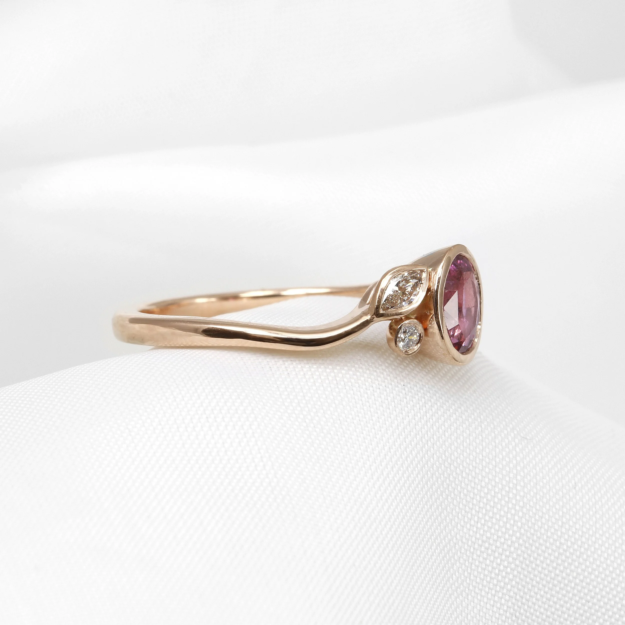 Pink Sapphire and Diamond Bud and Bloom Foliate Ring