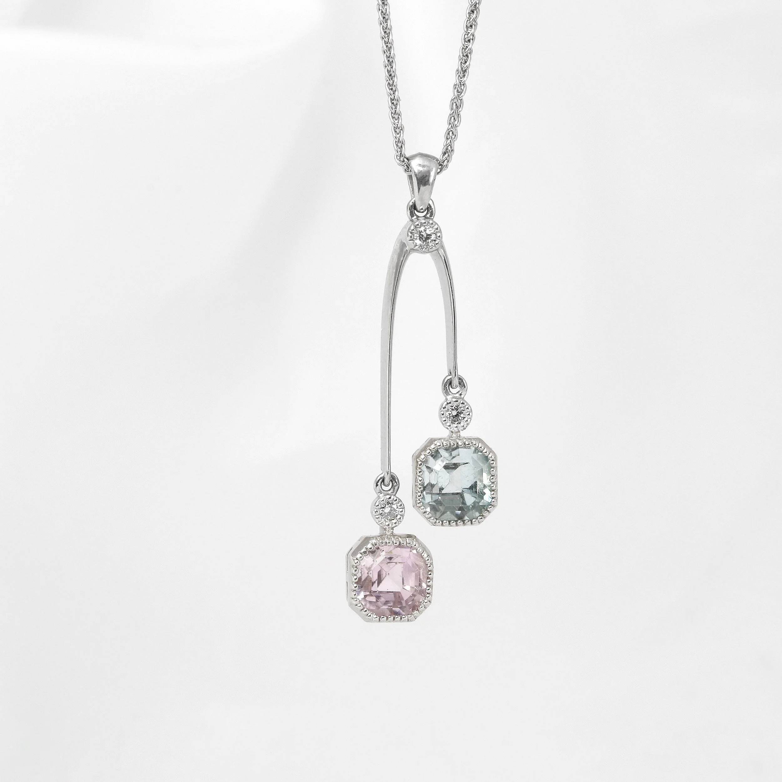 Double Drop Tourmaline and Diamond Pendant