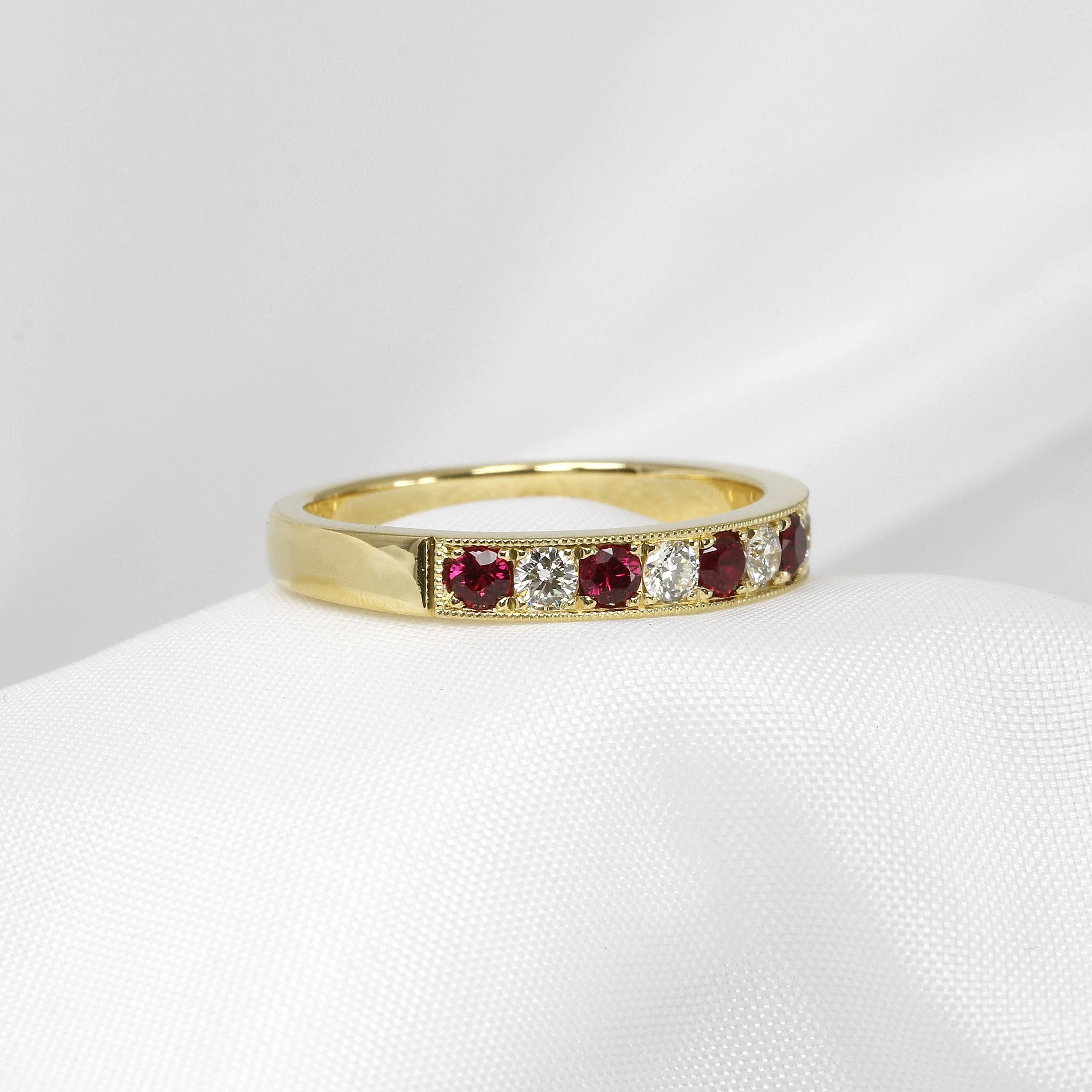 Ruby and Diamond Eternity Ring in 18ct Yellow Gold