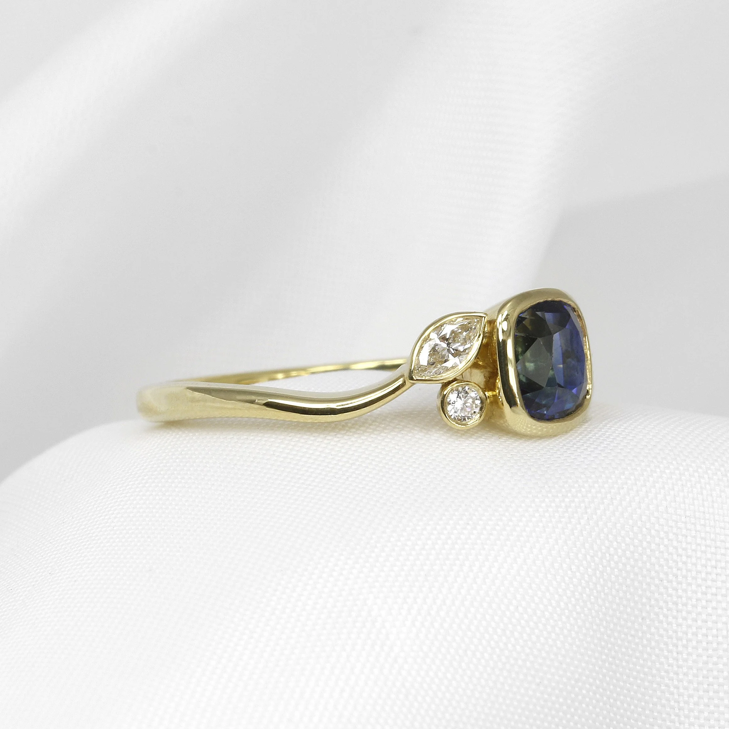Sapphire and Diamond Bud and Bloom Foliate Ring