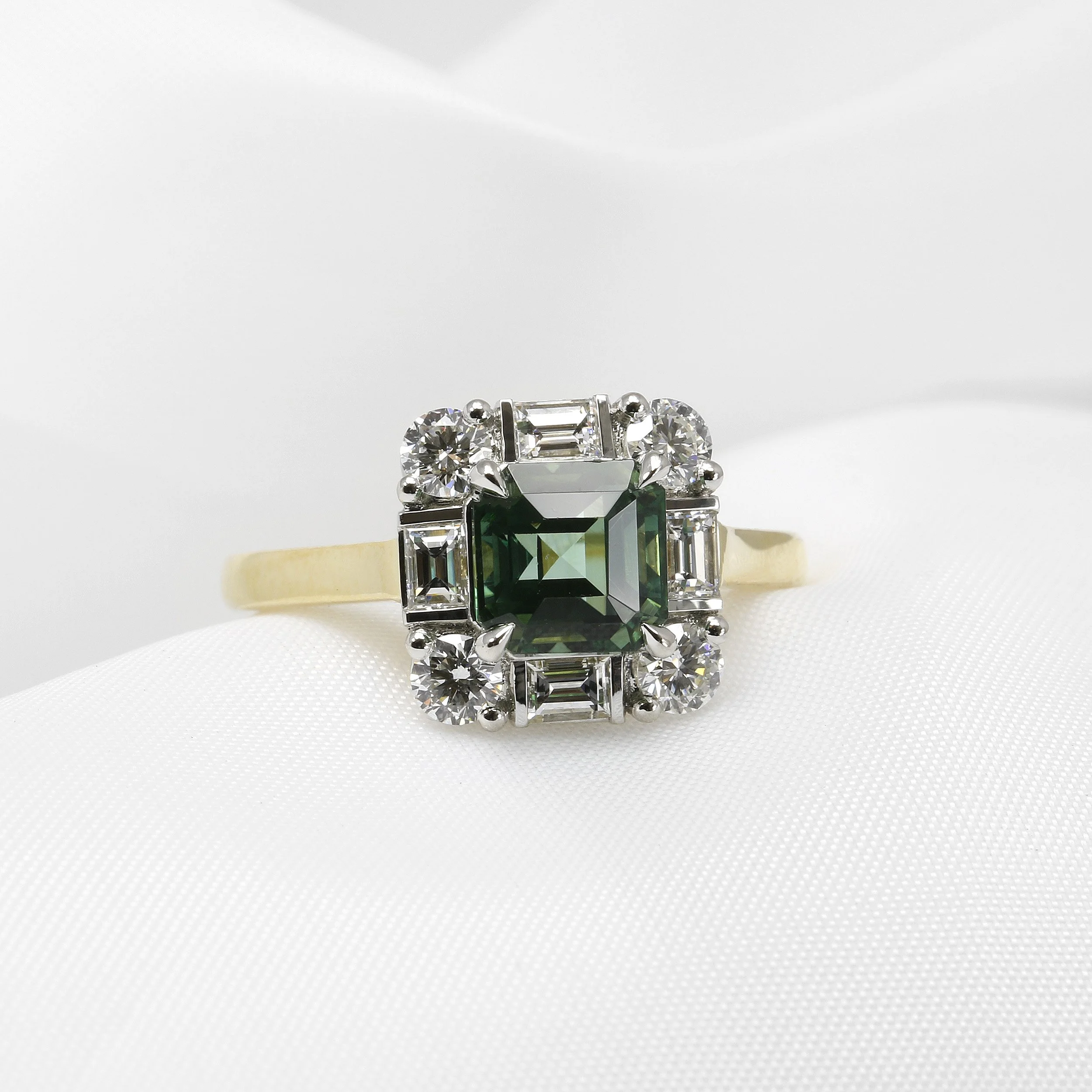 Tourmaline and Diamond Cluster Ring in Platinum and 18ct Yellow Gold