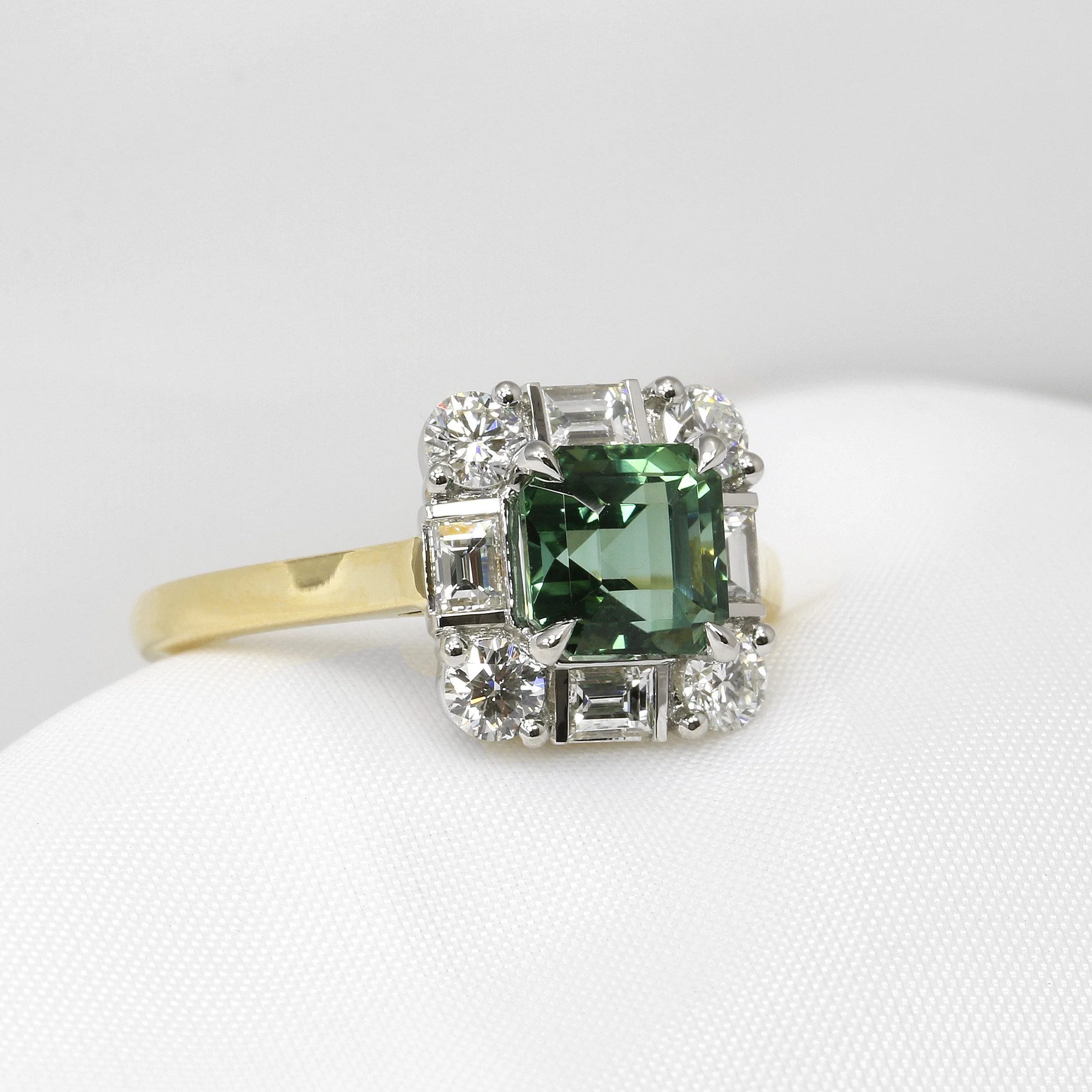 Tourmaline and Diamond Cluster Ring in Platinum and 18ct Yellow Gold