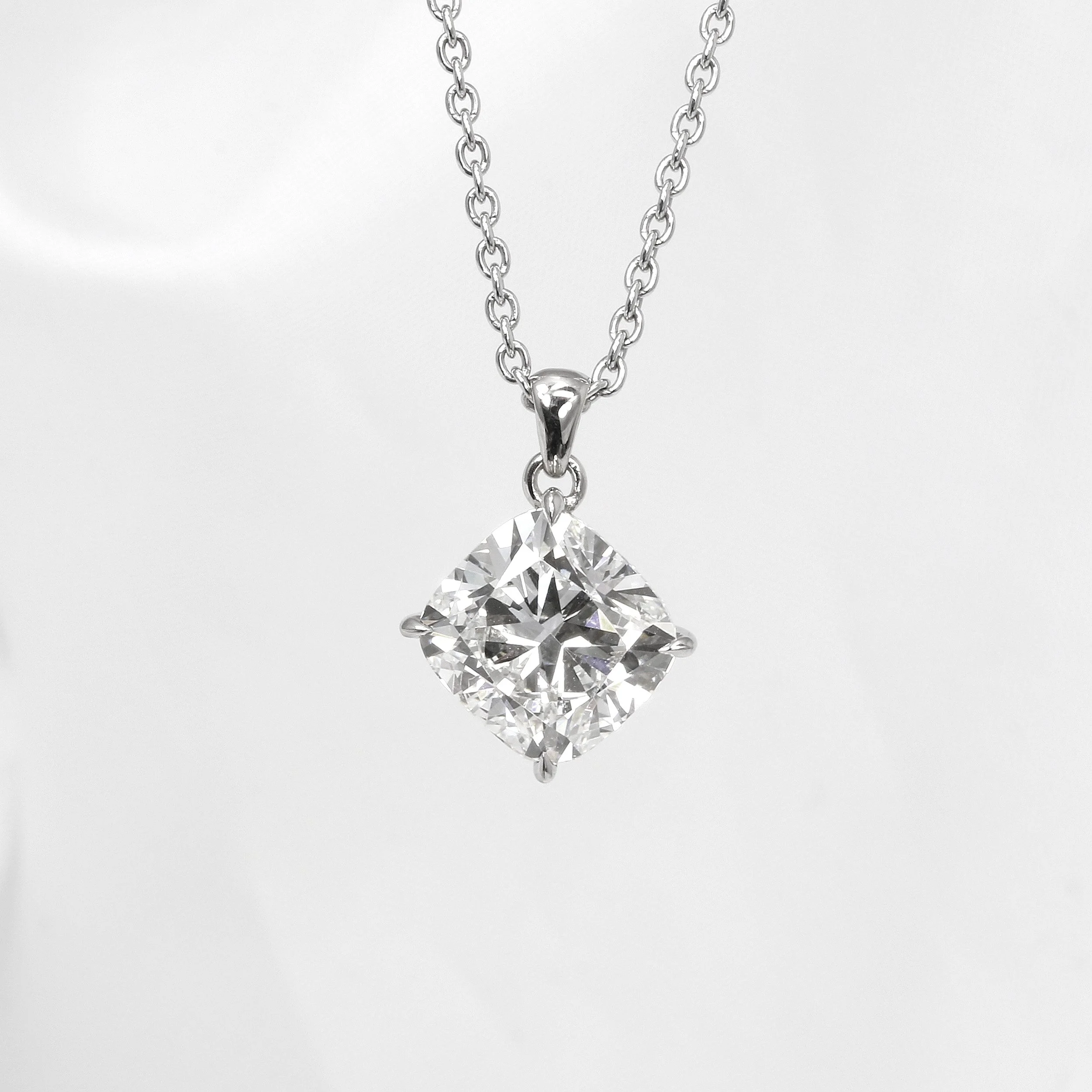 4.00ct Lab Created Cushion Diamond Pendant in White Gold