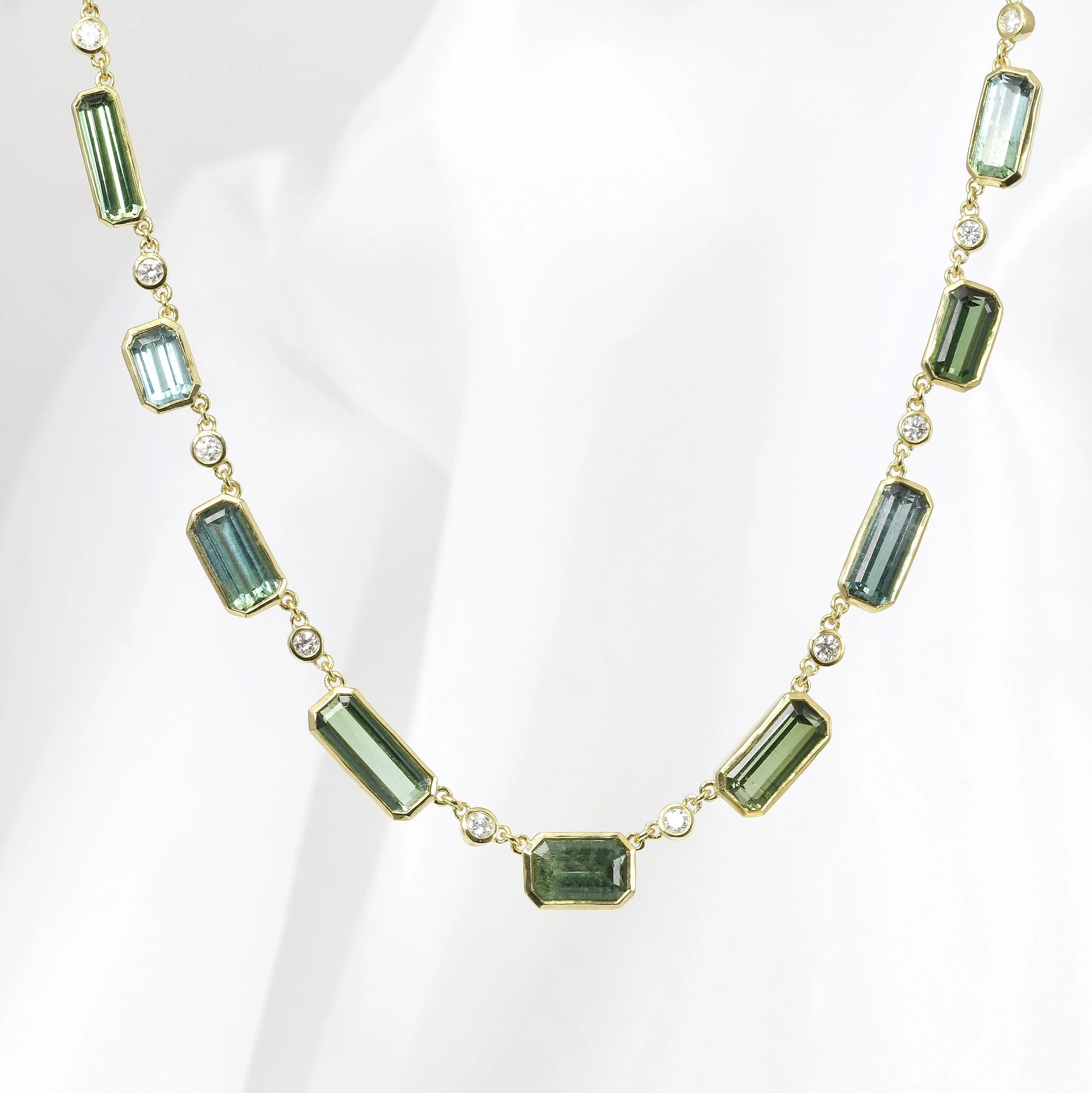 Tourmaline and Diamond Station Necklace in Yellow Gold