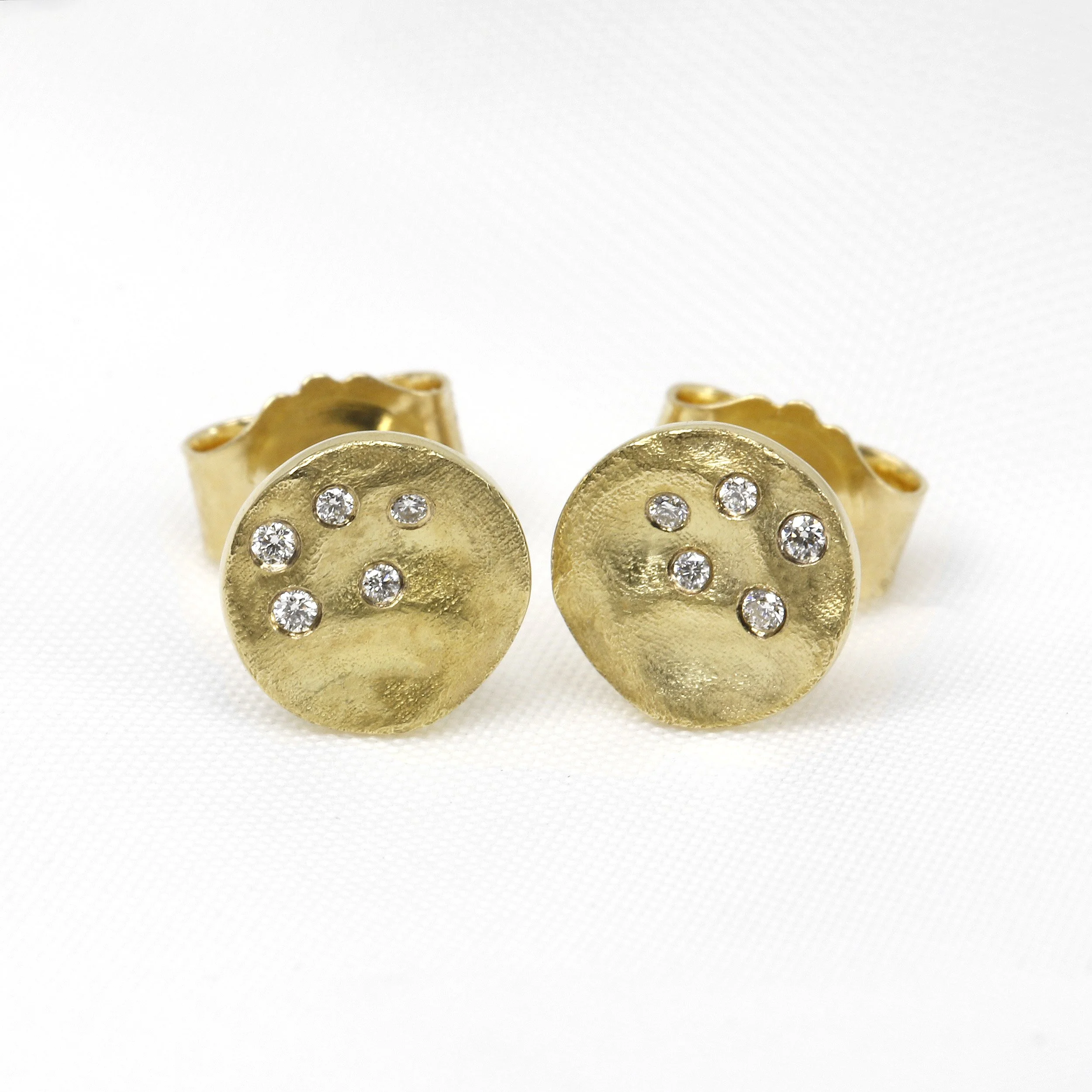 Diamond Molten Disc Stud Earrings in 9ct Yellow Gold