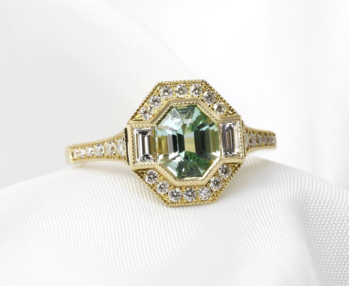 Tourmaline and Diamond Edwardian Style Cluster Ring in 18ct Yellow Gold
