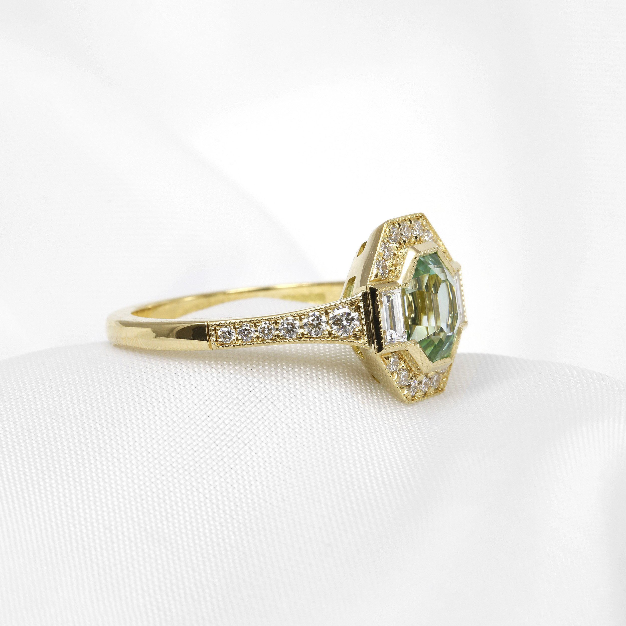 Tourmaline and Diamond Edwardian Style Cluster Ring in 18ct Yellow Gold