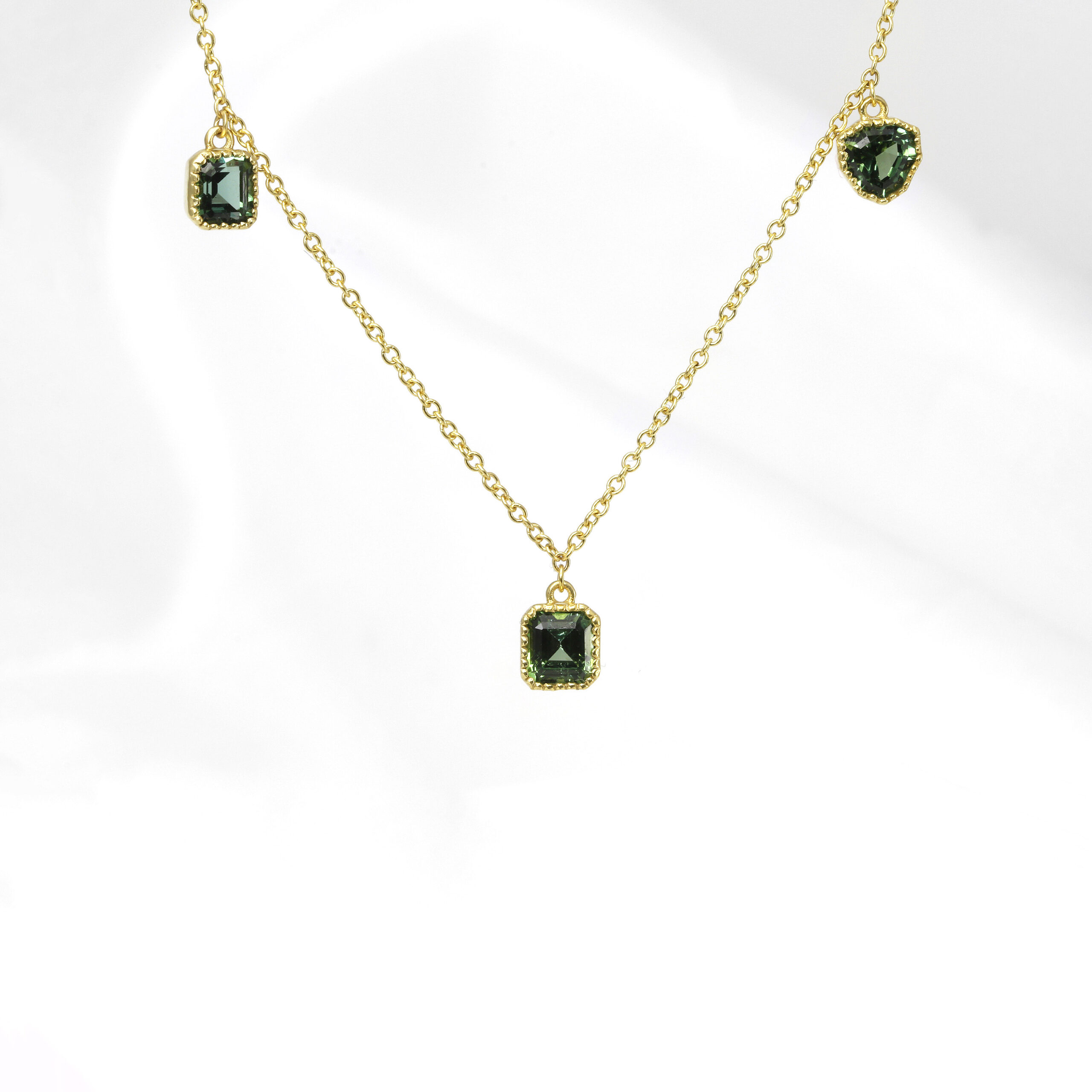 Mixed Cut Tourmaline Drop Necklace in Yellow Gold