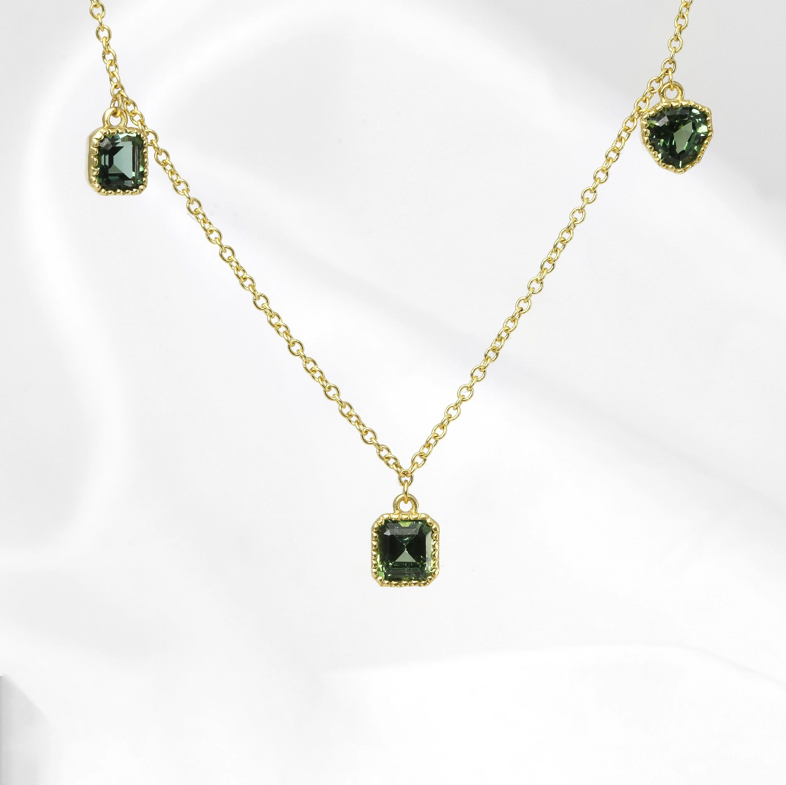 Mixed Cut Tourmaline Drop Necklace in Yellow Gold