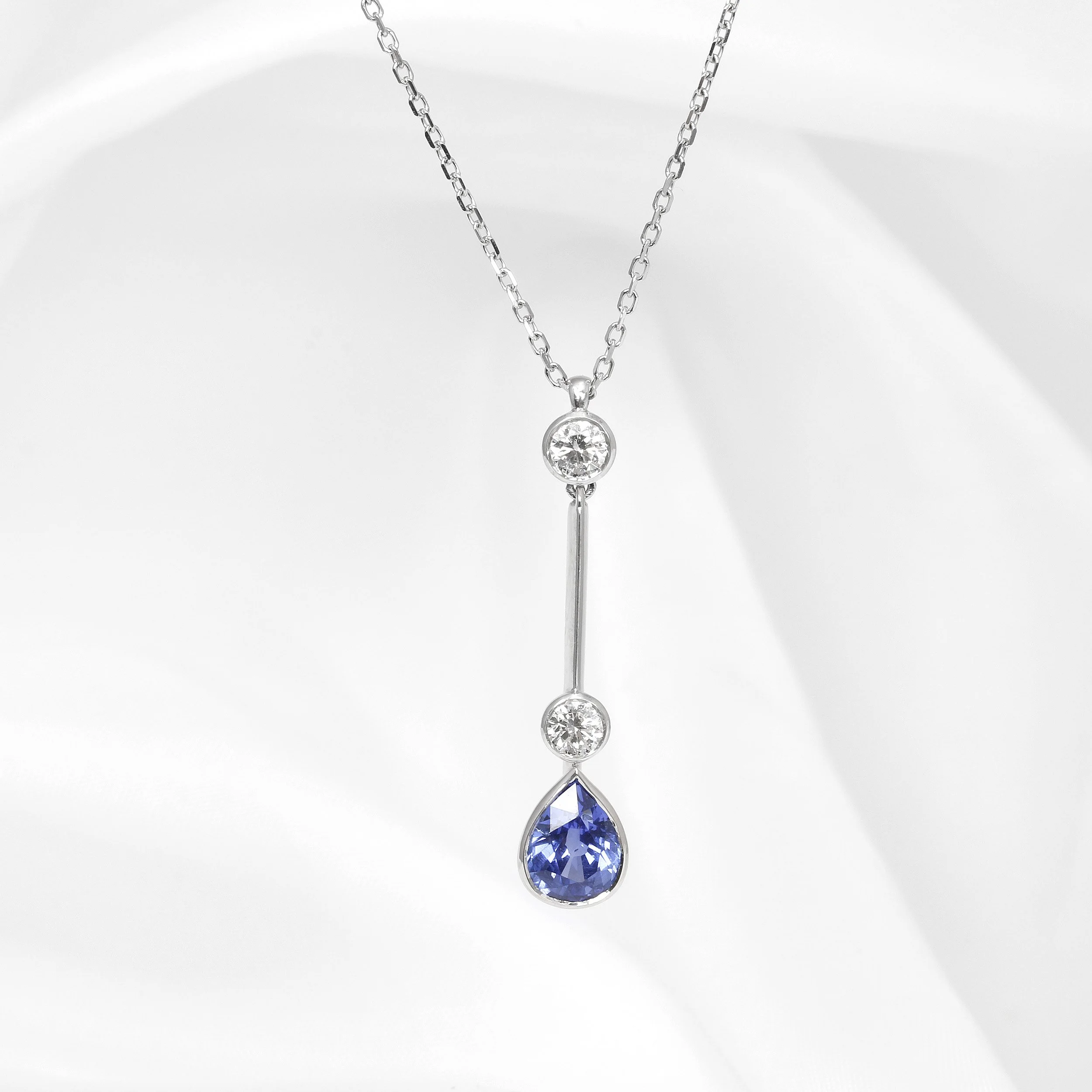 Sapphire and Diamond Drop Pendant in 9ct White Gold