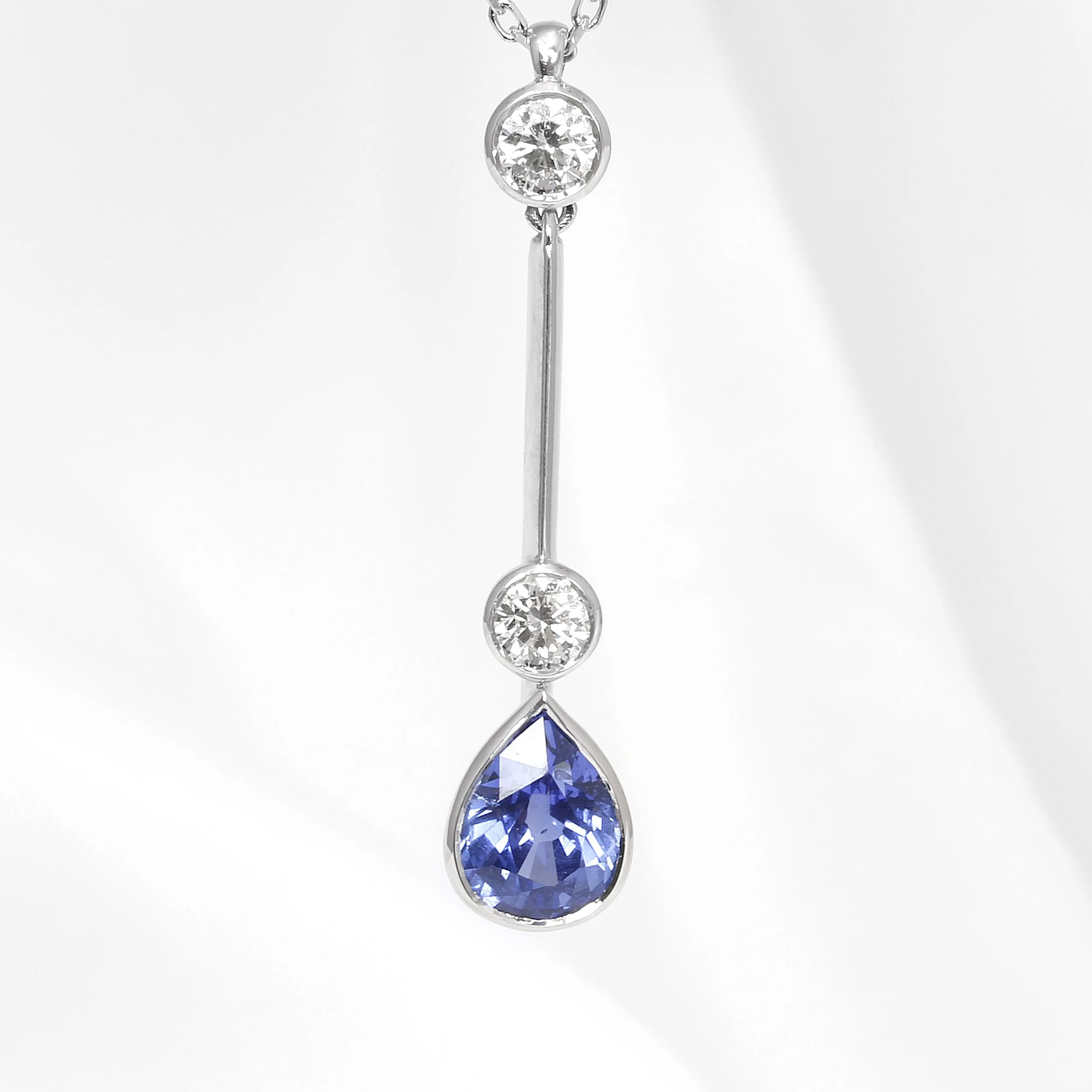 Sapphire and Diamond Drop Pendant in 9ct White Gold