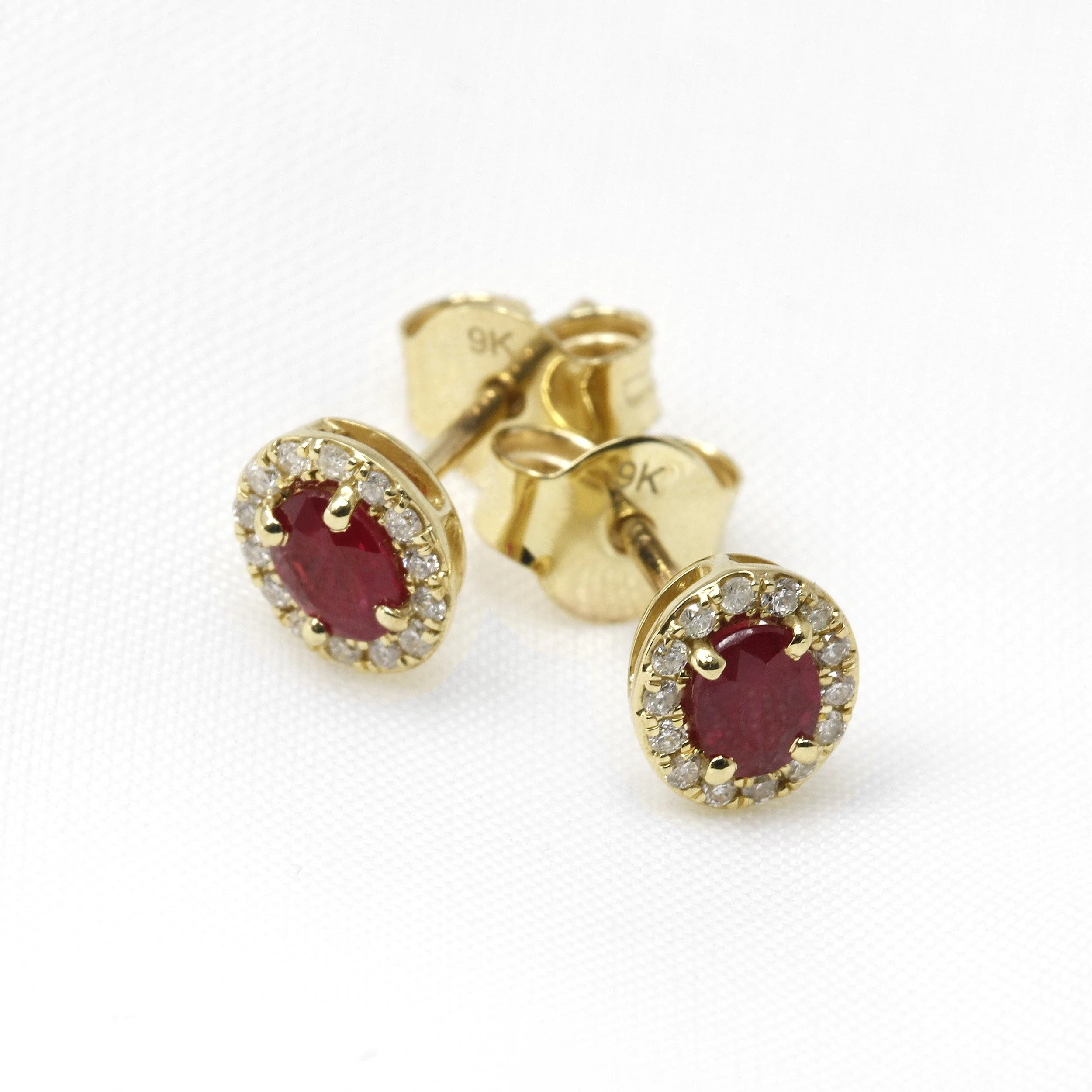 Ruby and Diamond Halo Stud Earrings