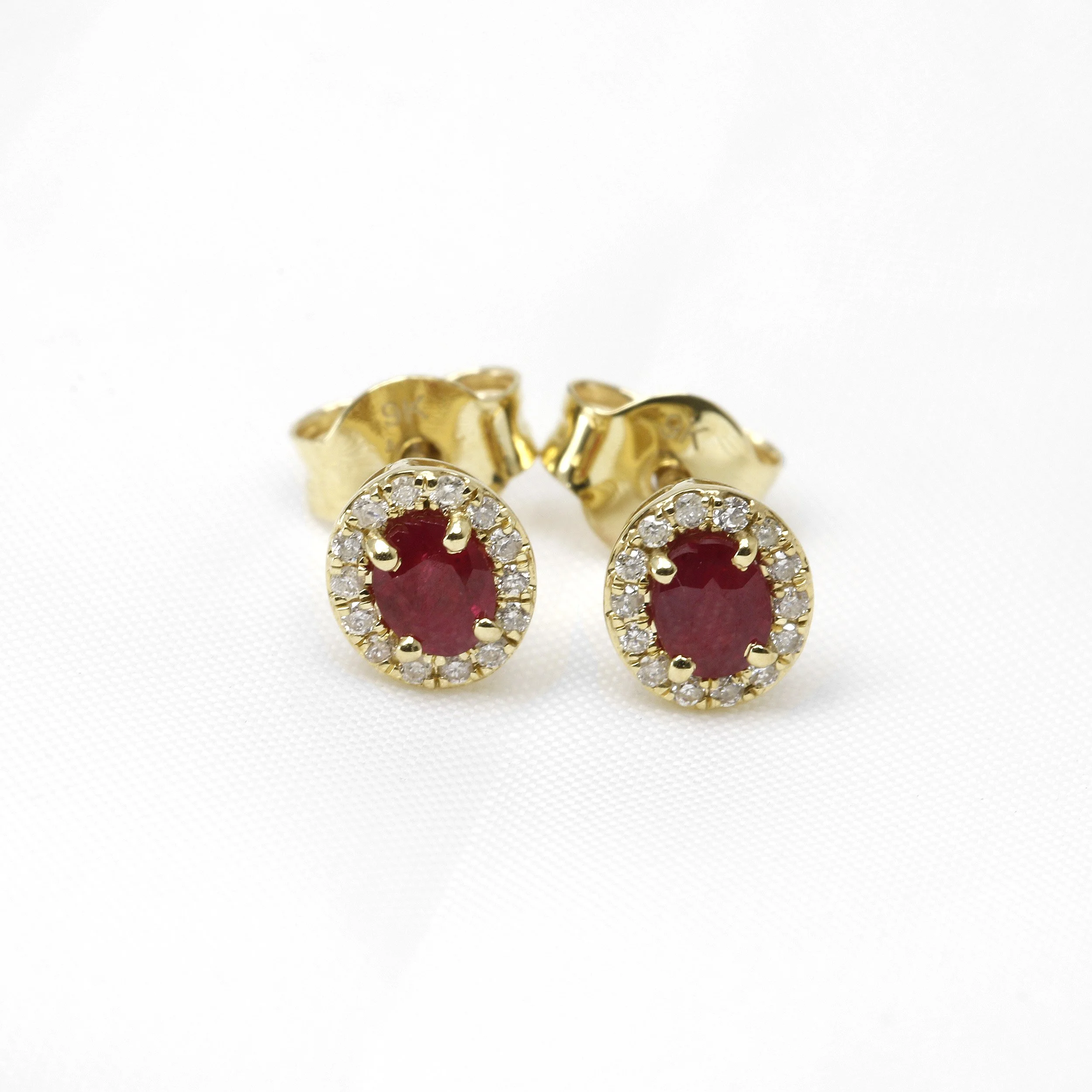 Ruby and Diamond Halo Stud Earrings
