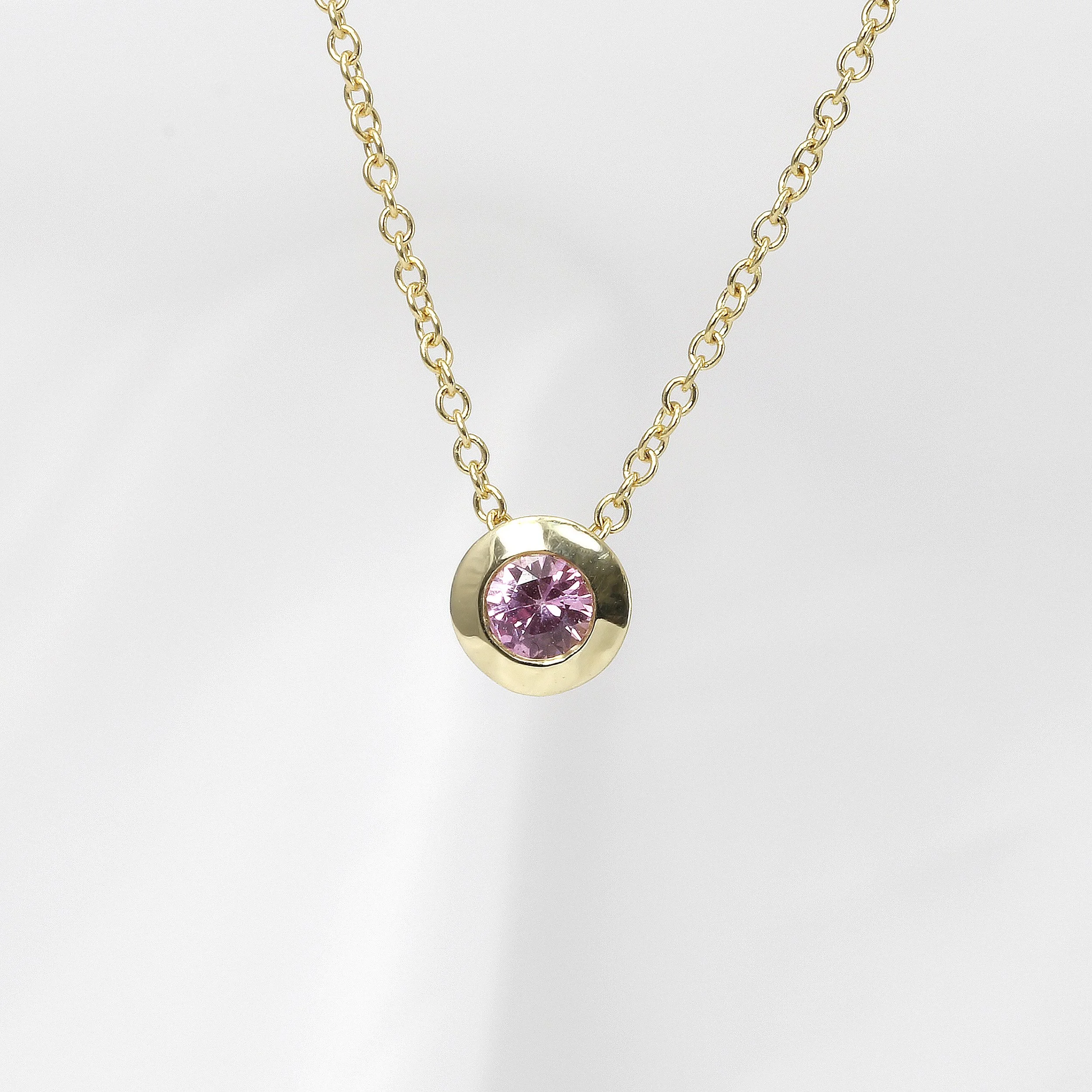 Pink Sapphire Rub Over Pendant in Yellow Gold