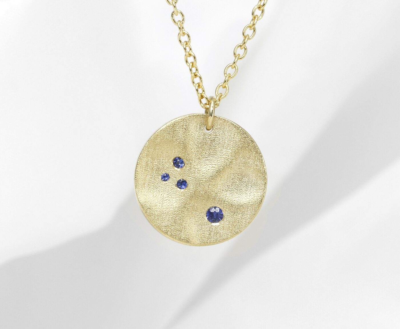 Medium Molten Disc Pendant with Sapphires in 9ct Yellow Gold