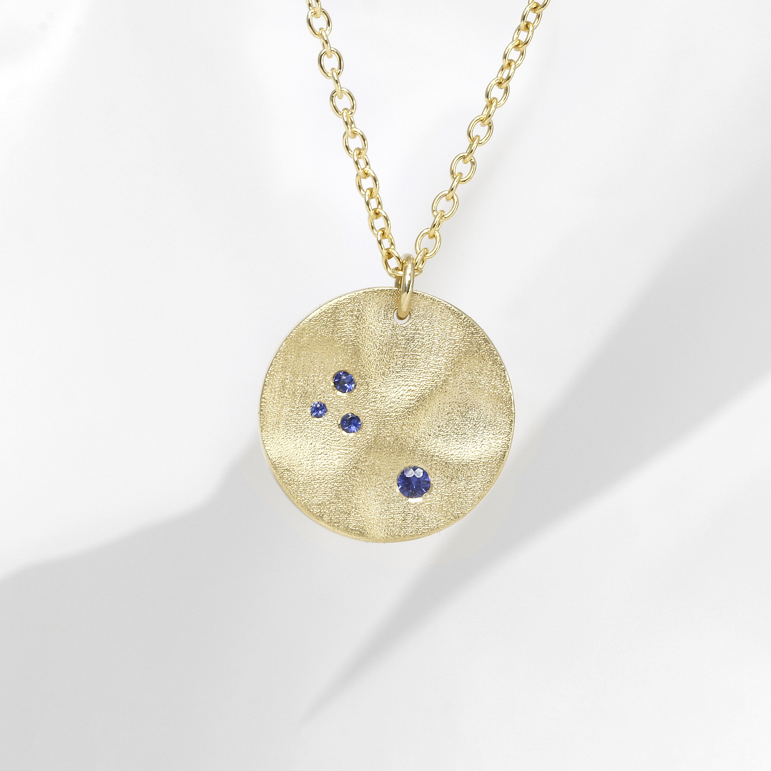 Medium Molten Disc Pendant with Sapphires in 9ct Yellow Gold