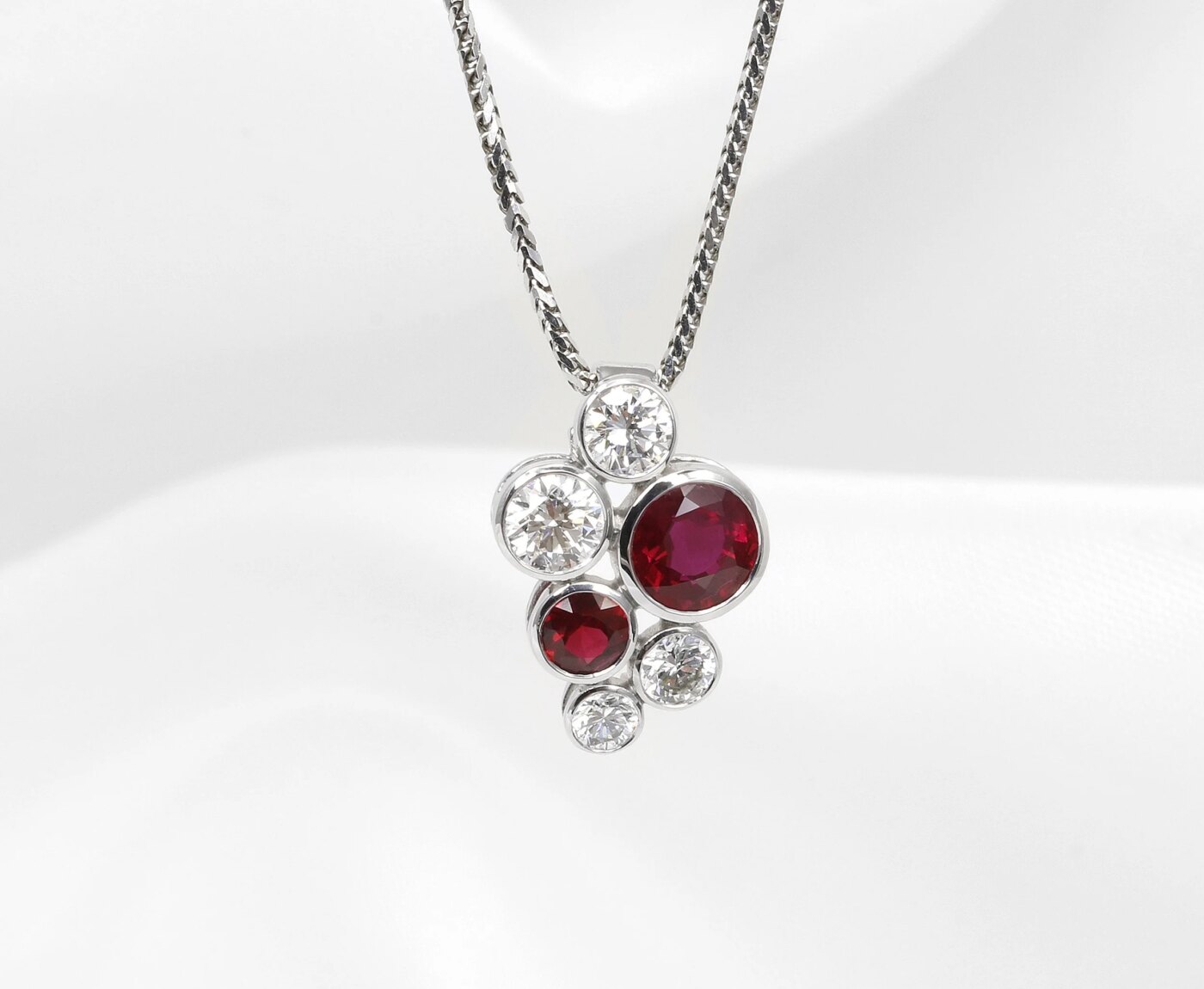 Ruby and Diamond Multi Stone Pendant in 18ct White Gold