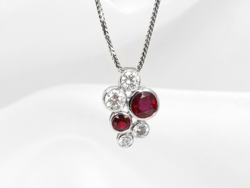 Ruby and Diamond Multi Stone Pendant in 18ct White Gold