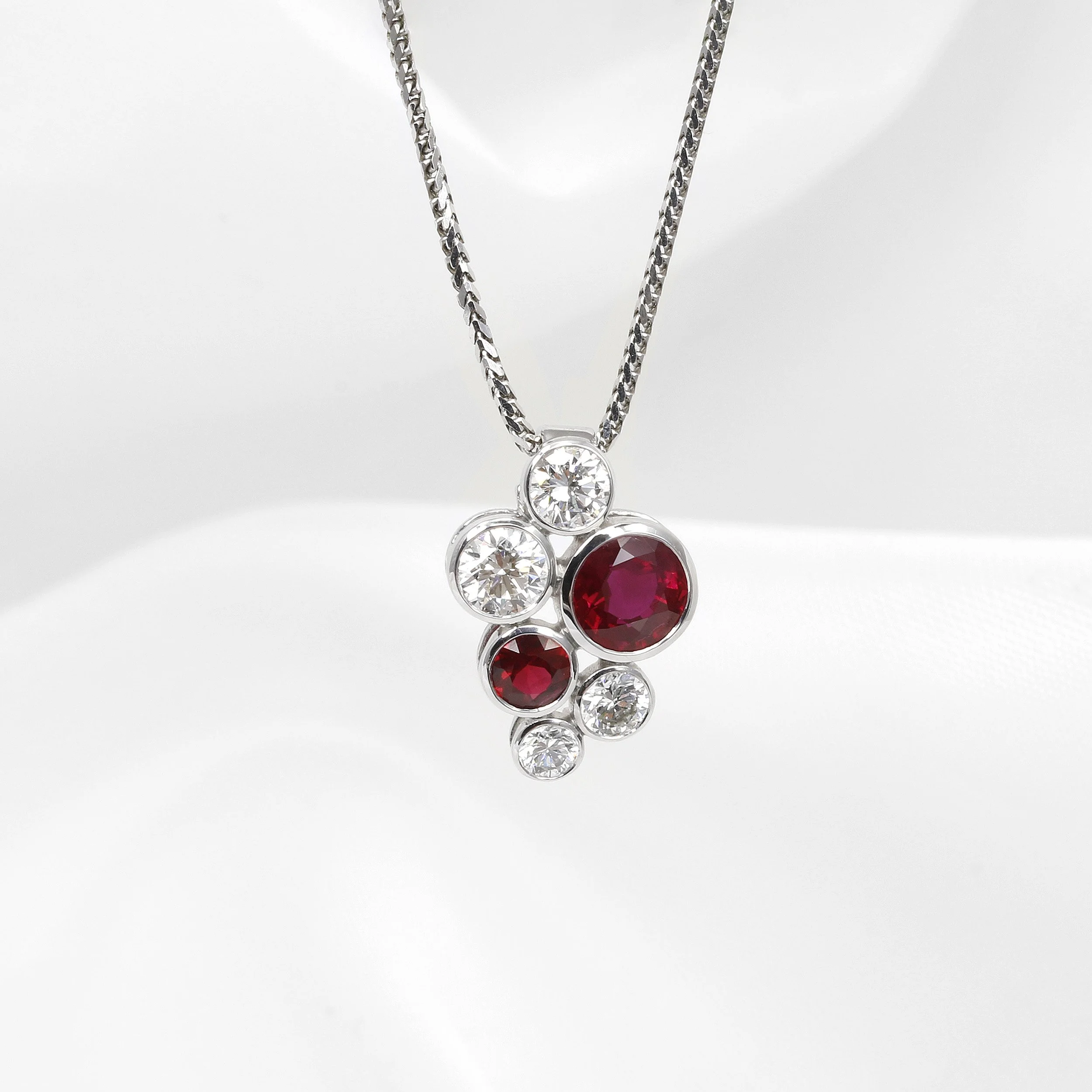 Ruby and Diamond Multi Stone Pendant  in 18ct White Gold