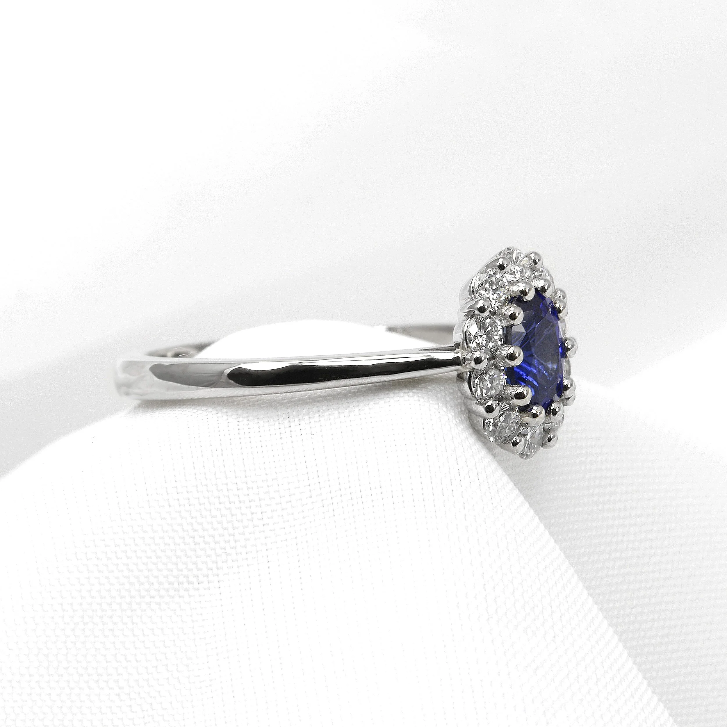 Sapphire and Diamond Cluster Ring in Platinum