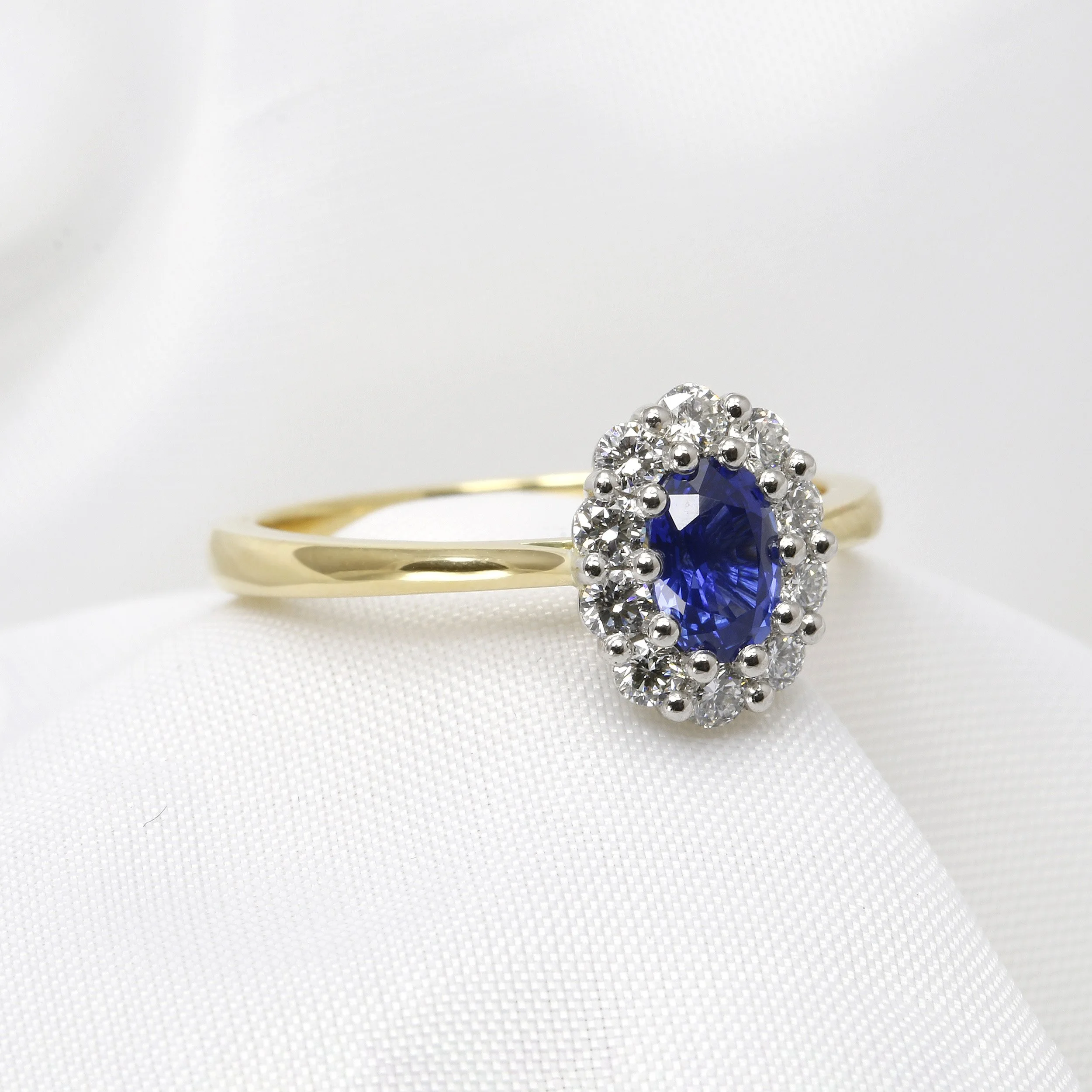 Sapphire and Diamond Cluster Ring in 18ct Yellow Gold and Platinum