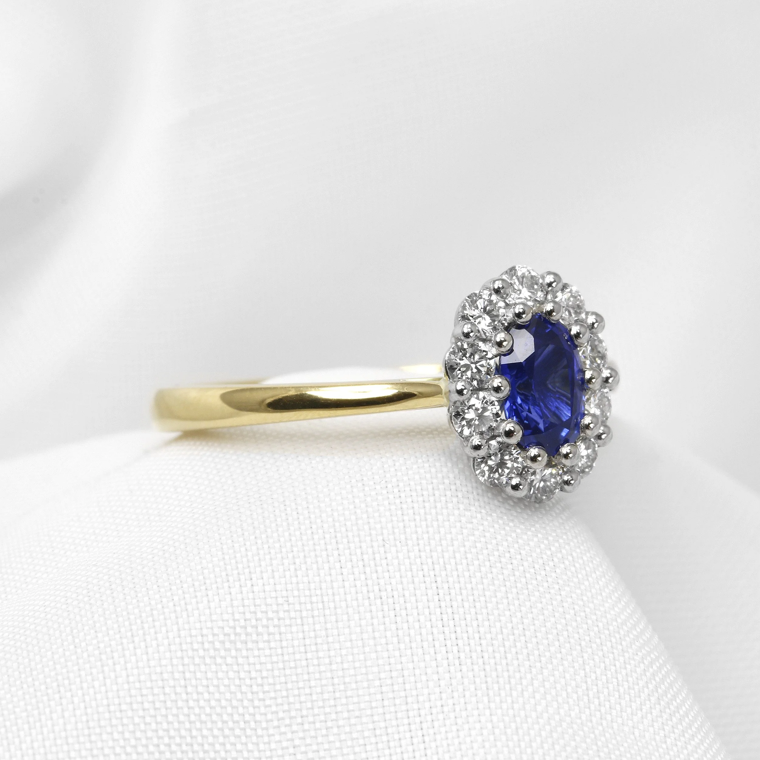 Sapphire and Diamond Cluster Ring in 18ct Yellow Gold and Platinum