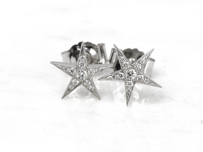 Diamond Star Stud Earrings in White Gold