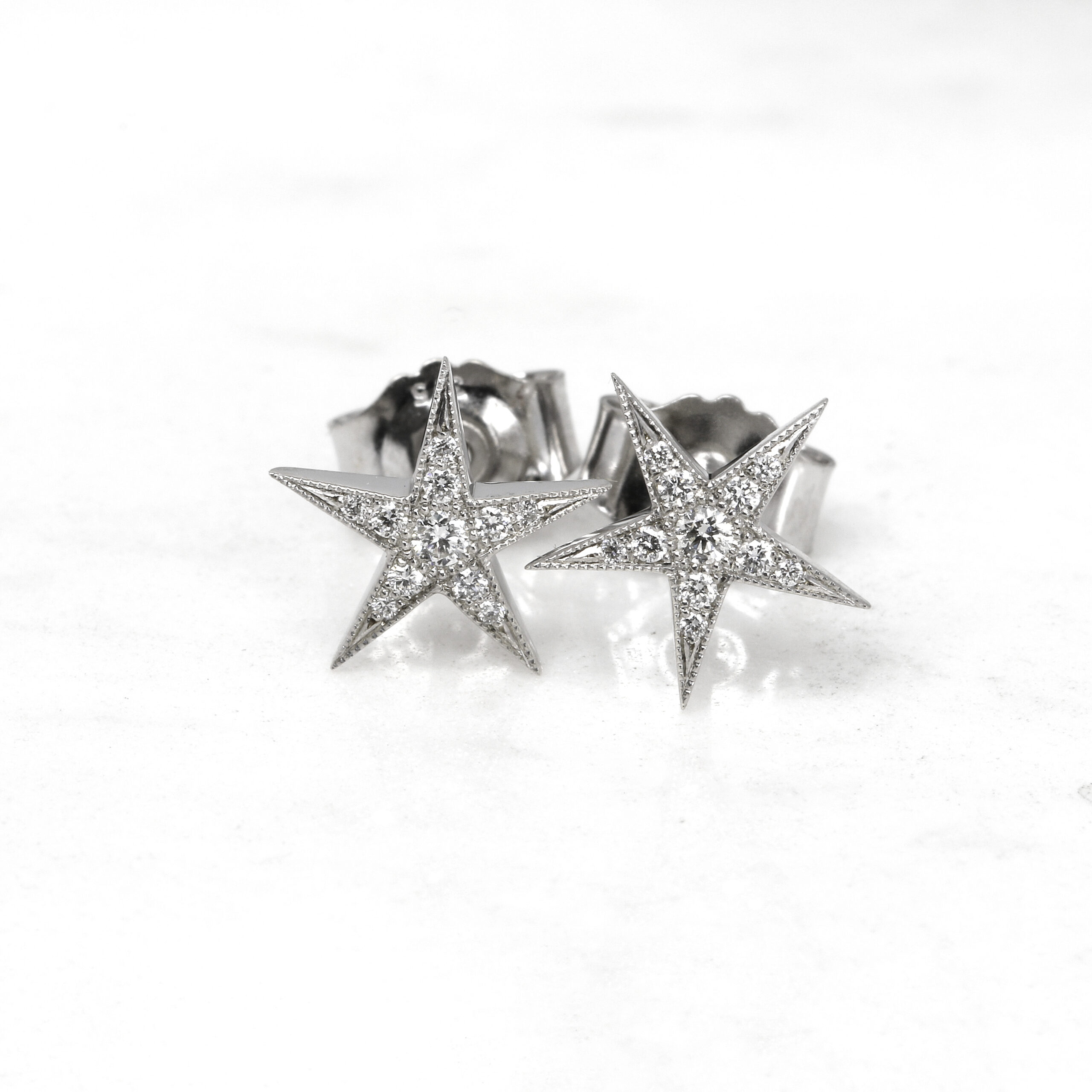 Diamond Star Stud Earrings in White Gold