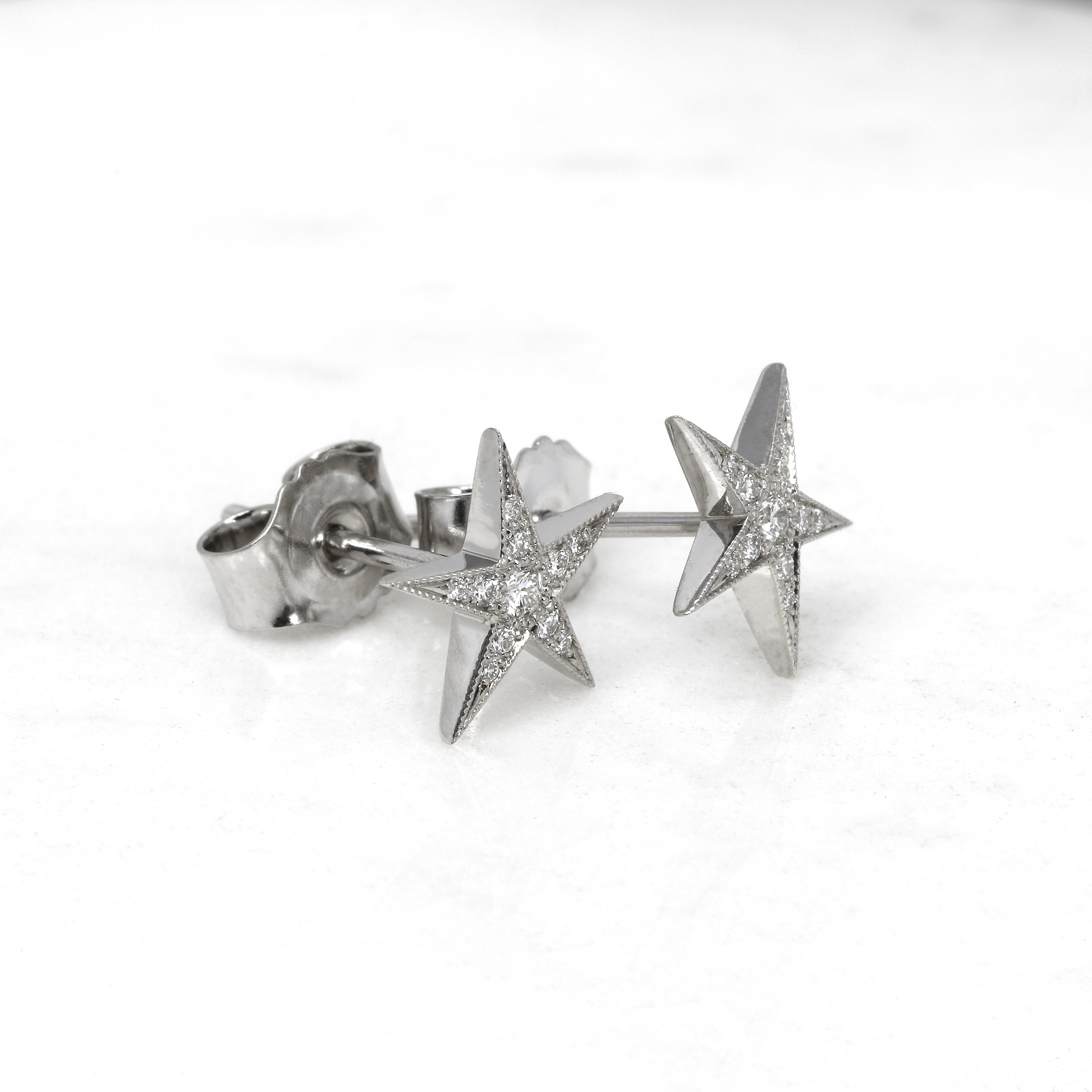 Diamond Star Stud Earrings in White Gold