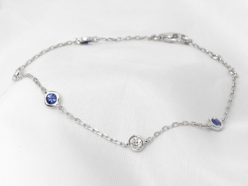 Blue Sapphire & Diamond Station Bracelet