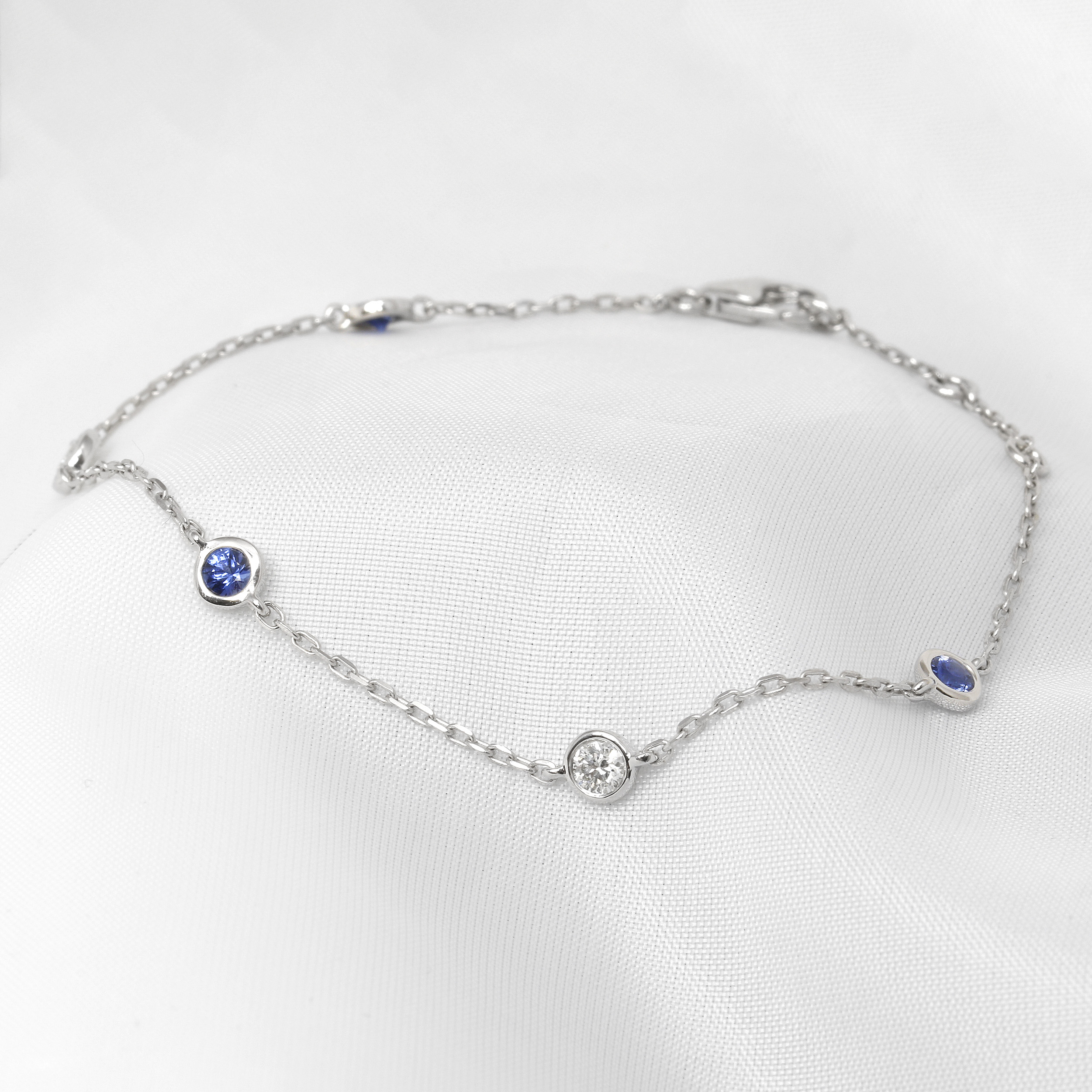 Blue Sapphire & Diamond Station Bracelet