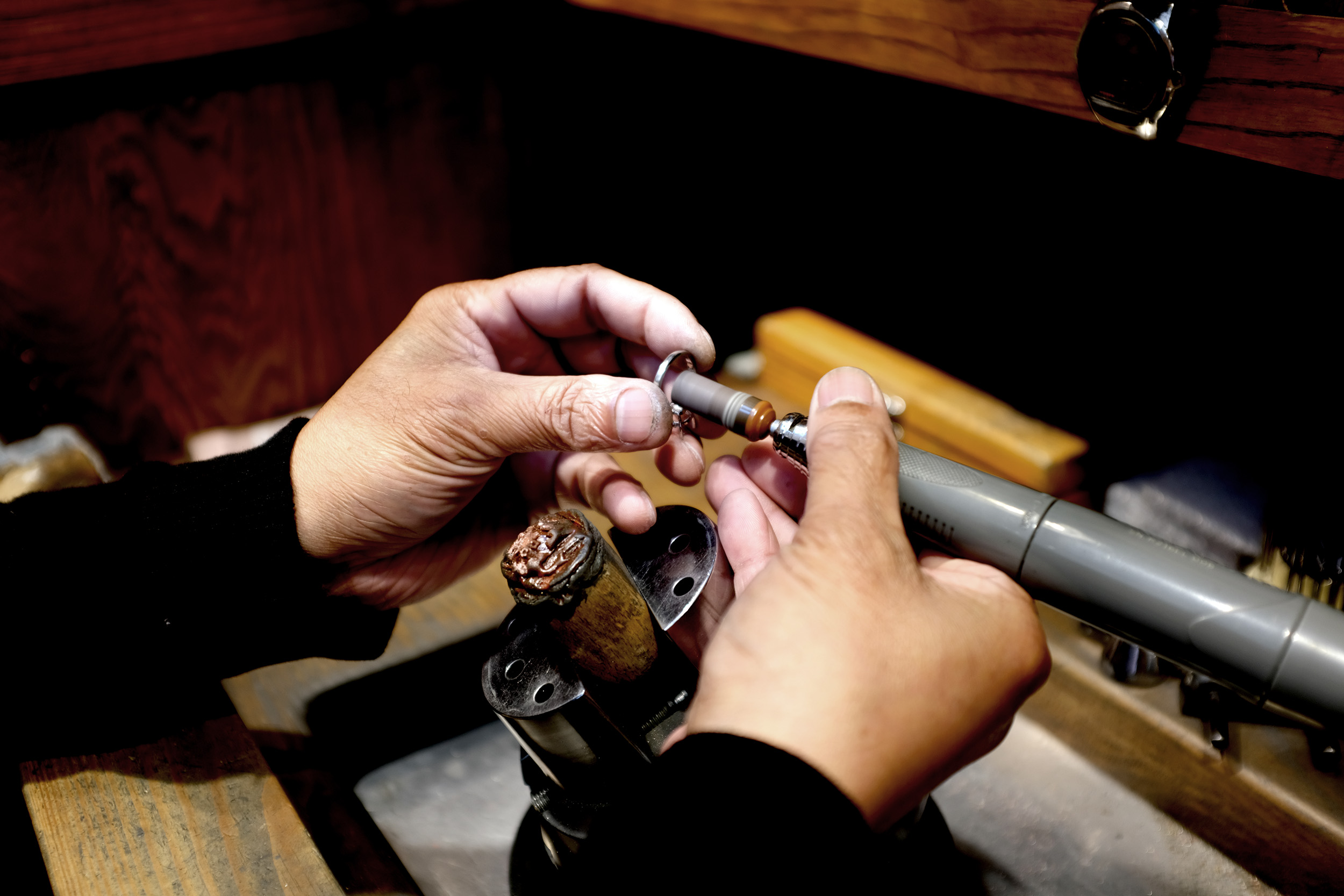 polishing ring in jewellery workshop