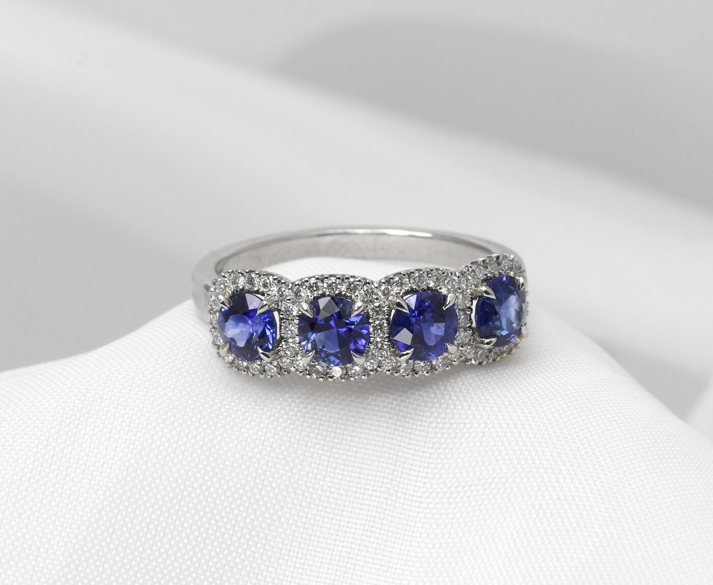 Multi-Halo Sapphire and Diamond Ring in Platinum