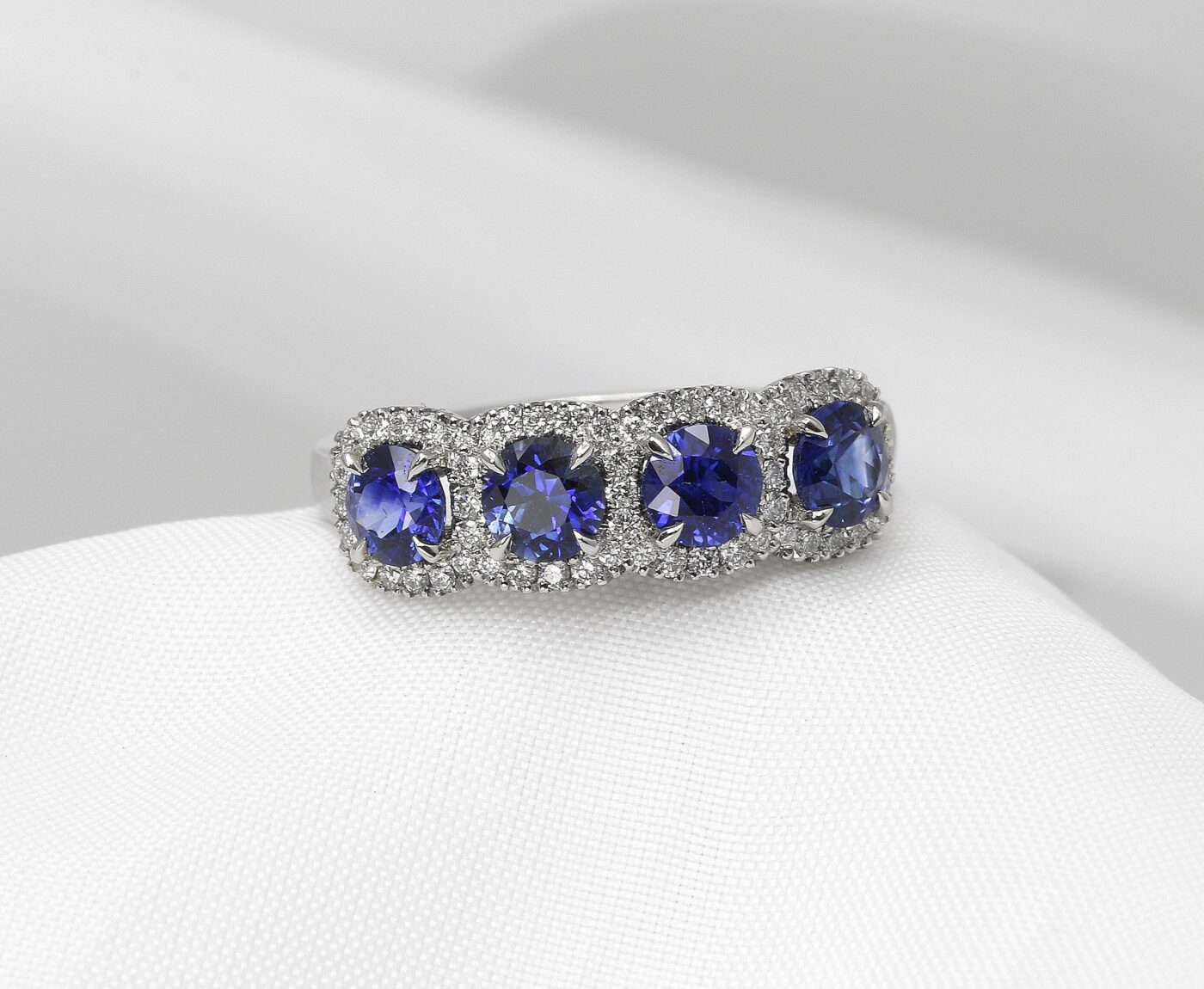 Multi-Halo Sapphire and Diamond Ring in Platinum 