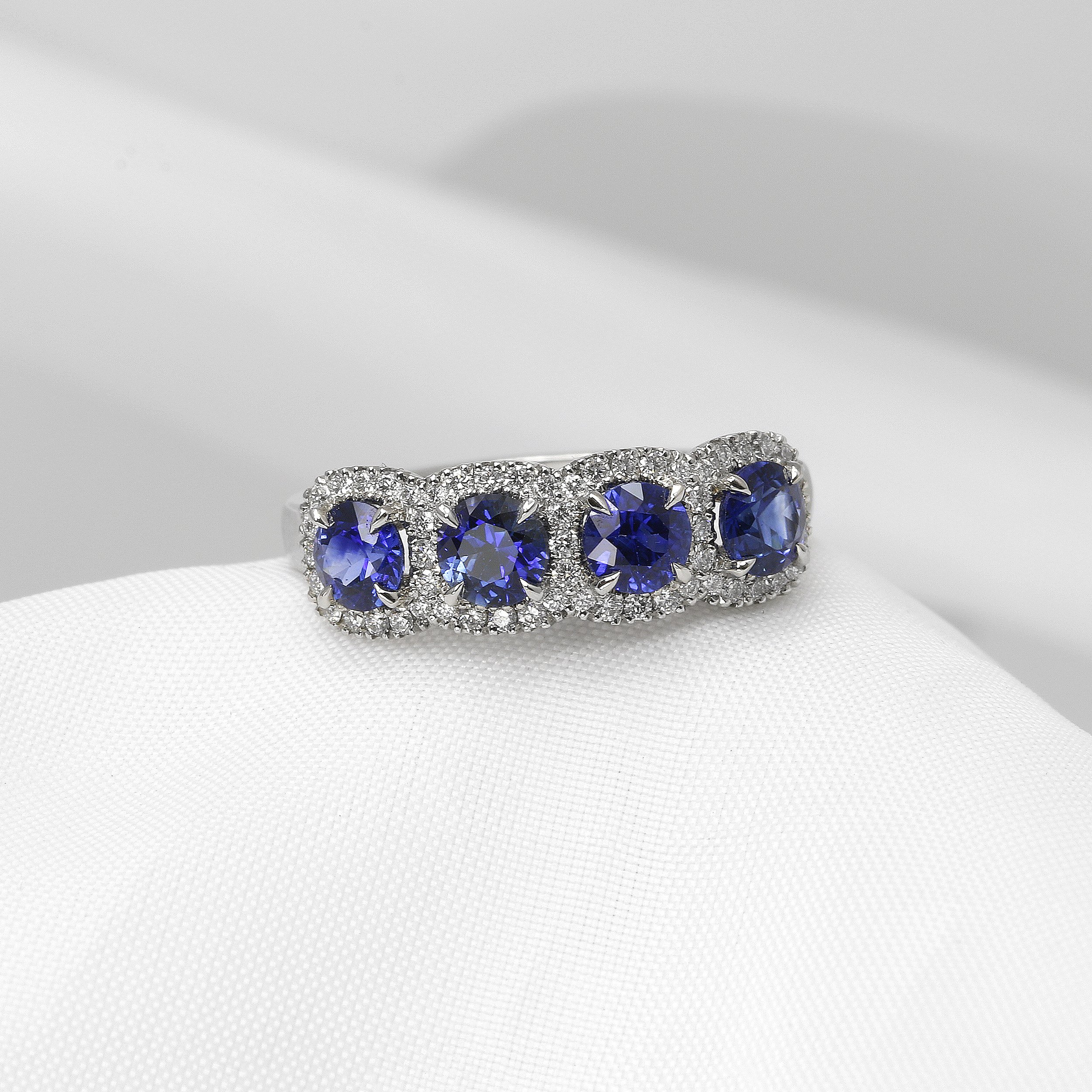 Multi-Halo Sapphire and Diamond Ring in Platinum