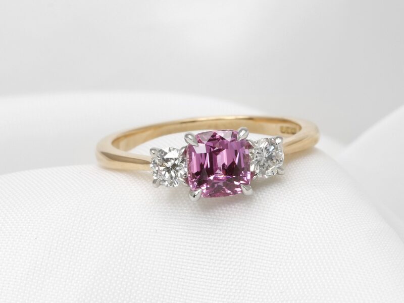 Pink Sapphire and Diamond Ring in 18ct Rose Gold and Platinum
