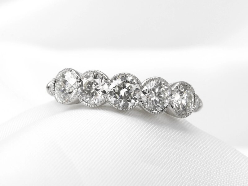 Rub Over Set Diamond Five Stone Ring in Platinum